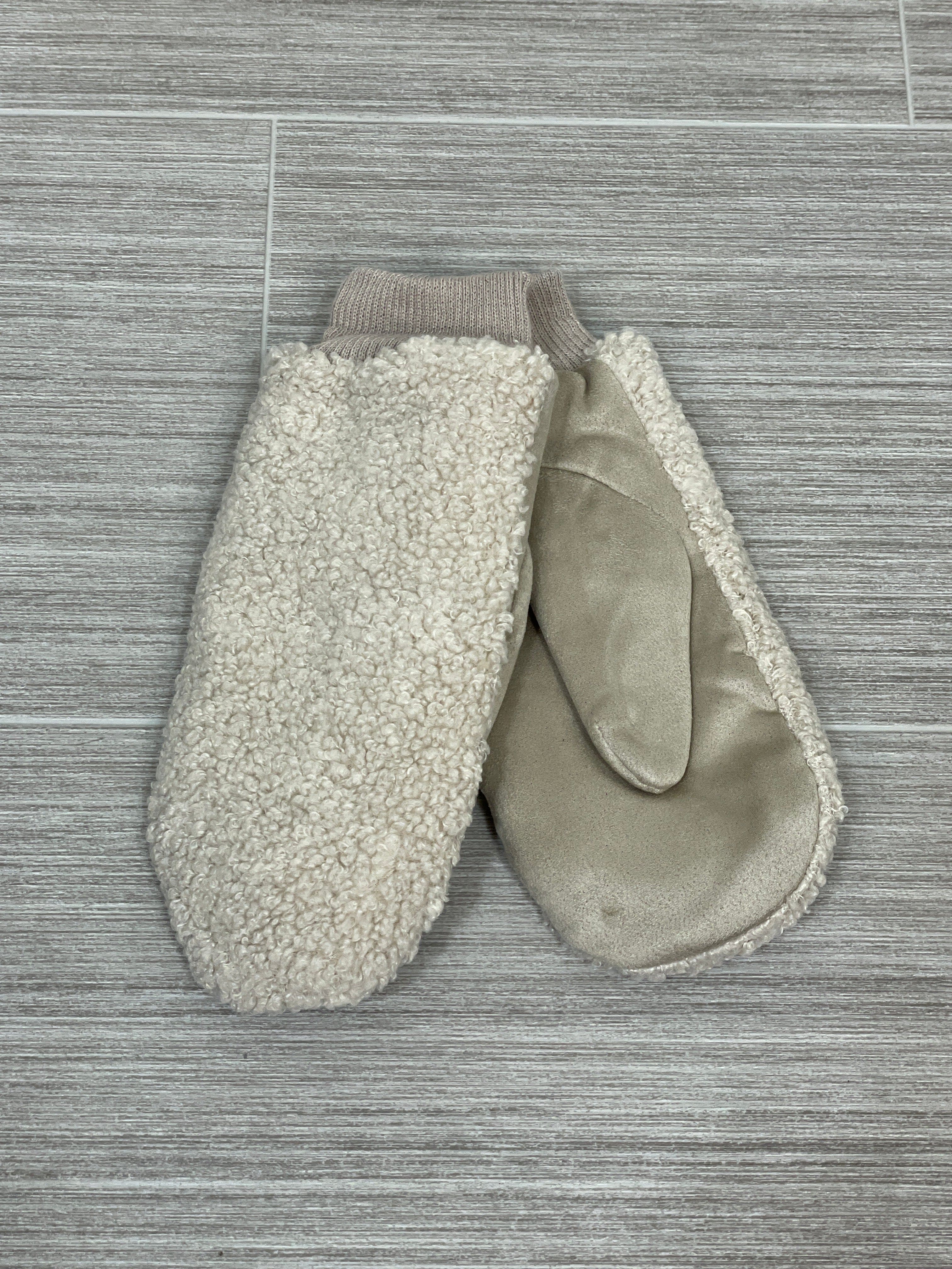 Beige Fur & Suede Mittens