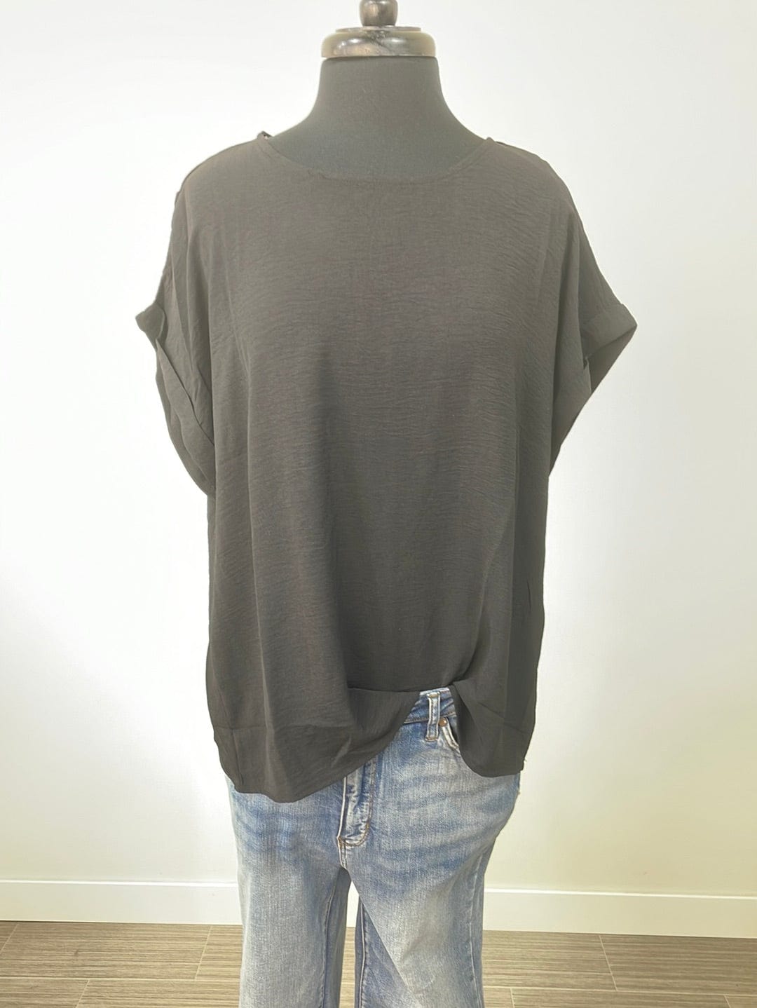 Black Easy Solid Dolman Top