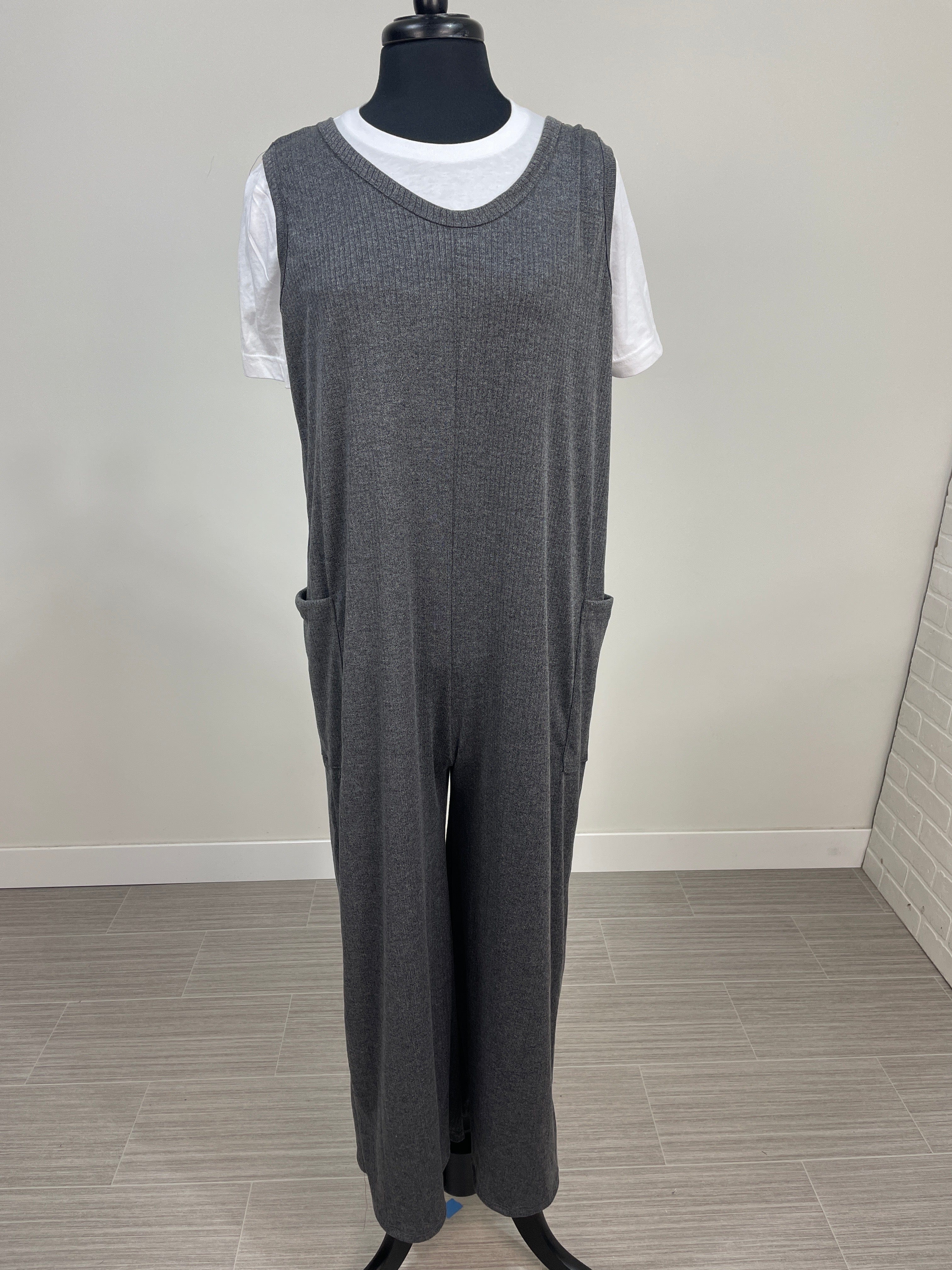 Charcoal Ribbed Jumpsuit
