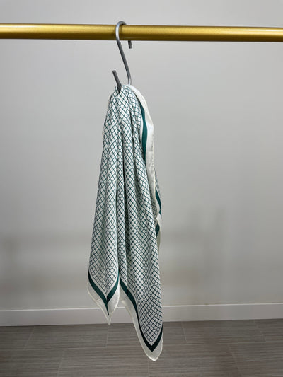 Green Checker Print Satin Scarf