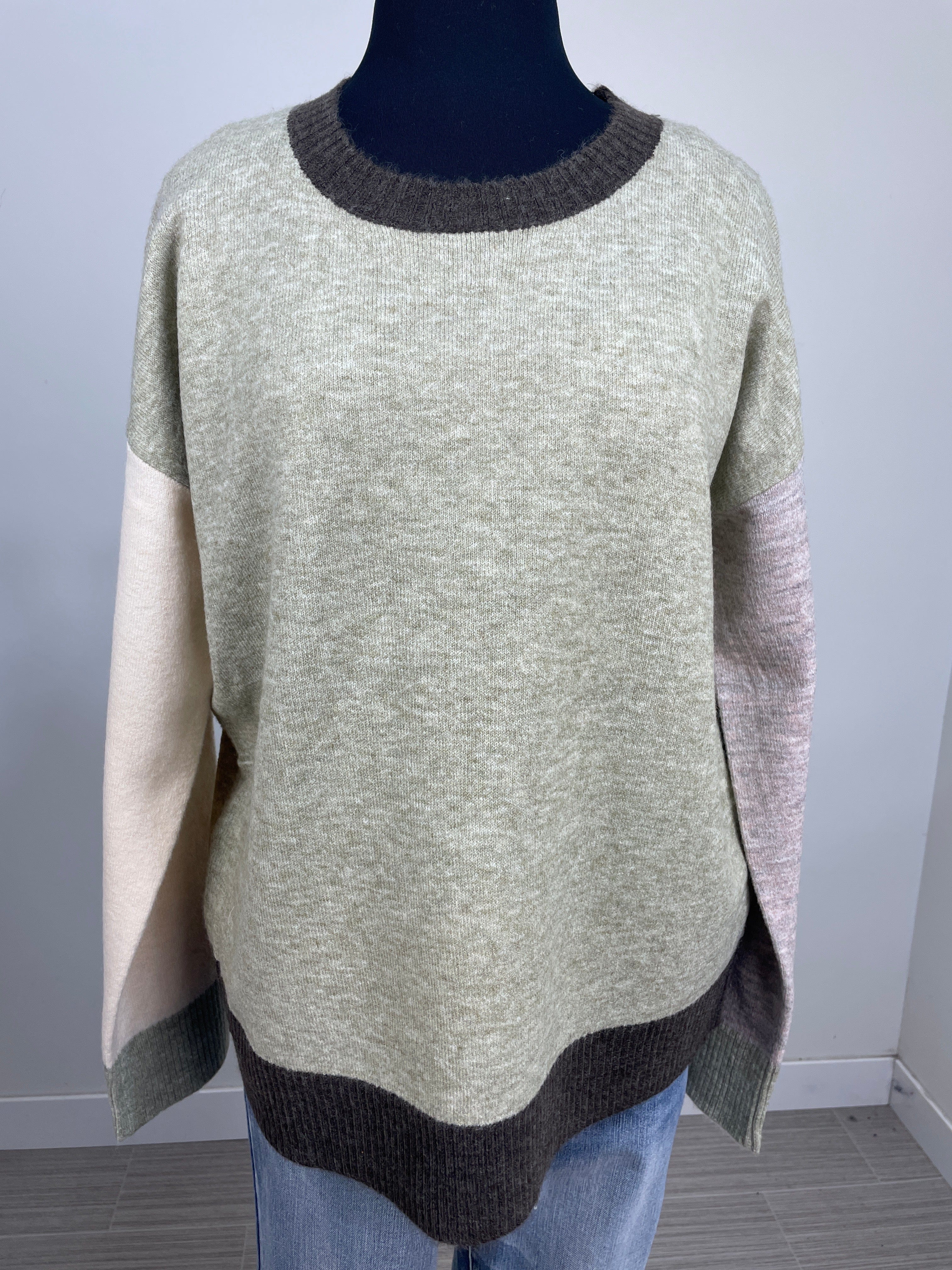 Sage & Mushroom Colorblock Sweater