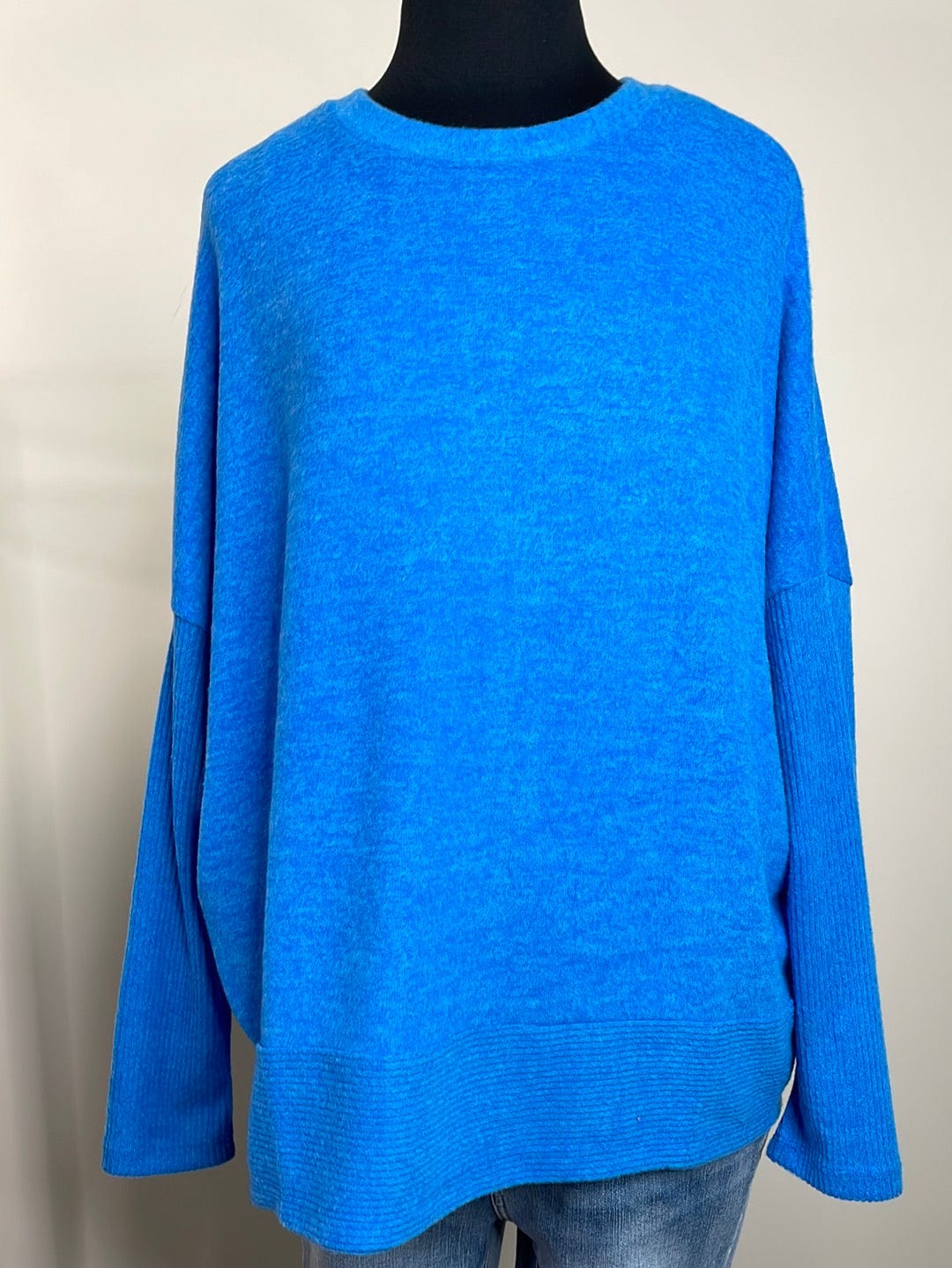 Ocean Blue Melange Hacci Dolman Sweater