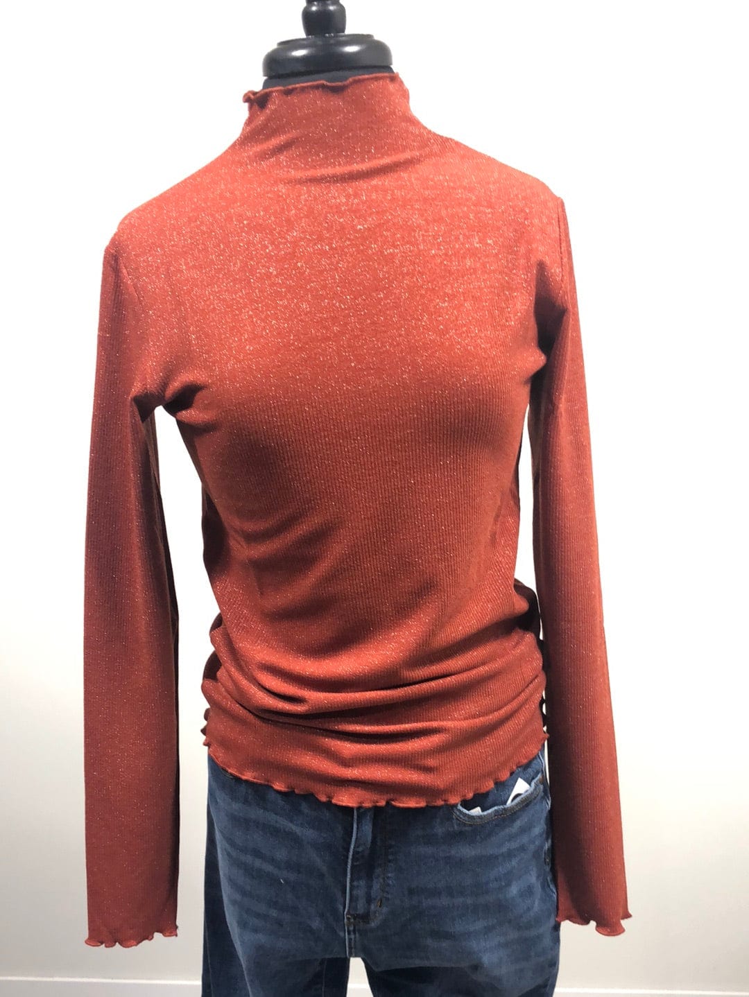 Rust Mock Neck Fitted Top