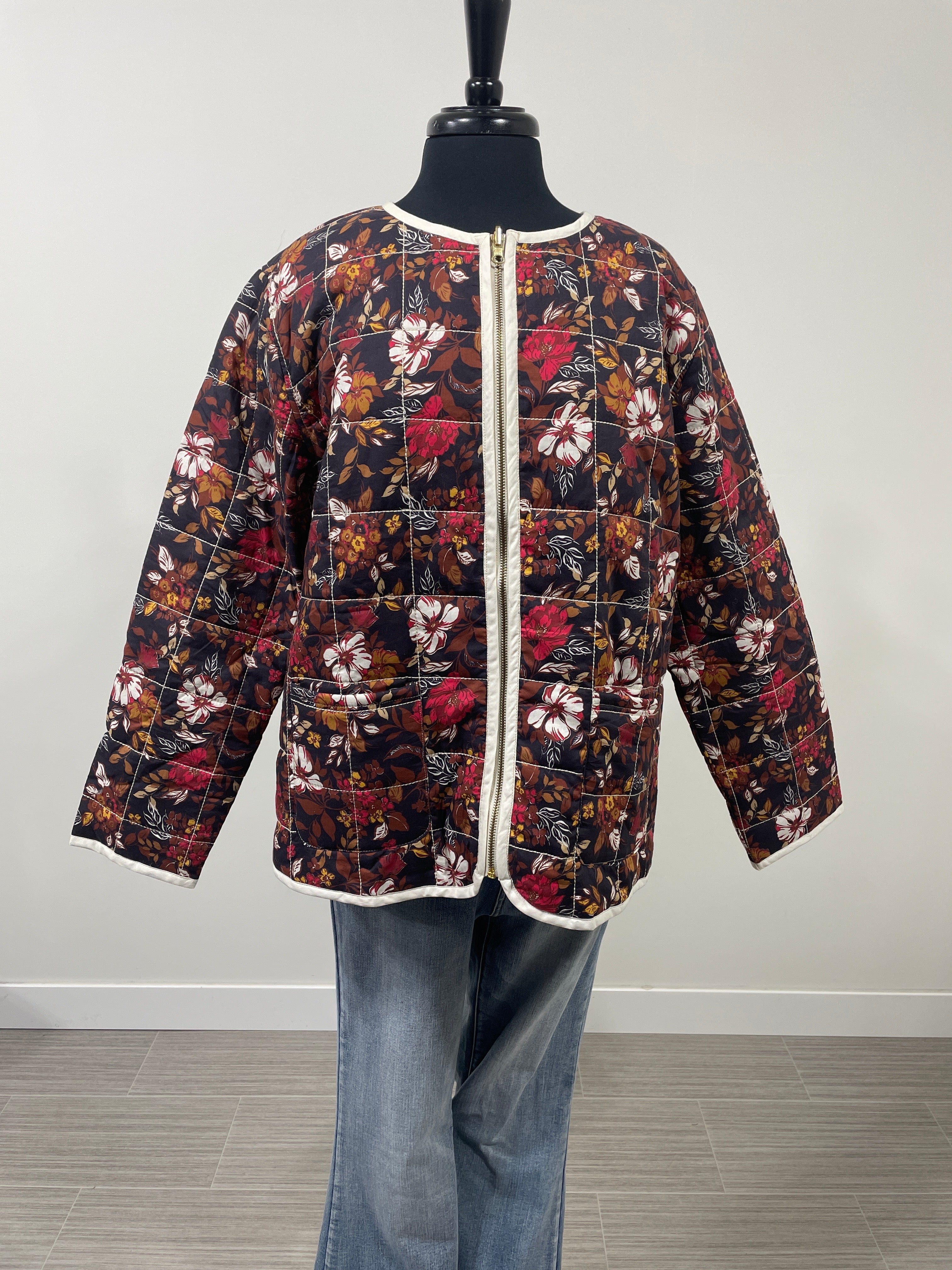 Black Floral Reversible Quilted Jacket