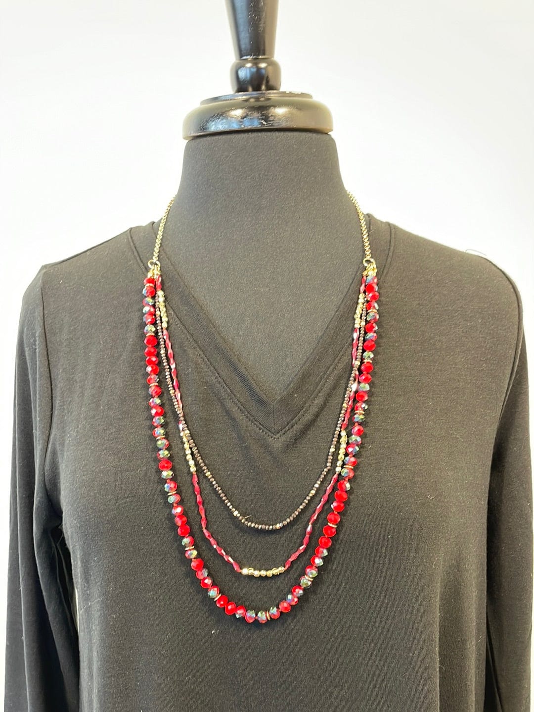 Red Beaded Layers Necklace
