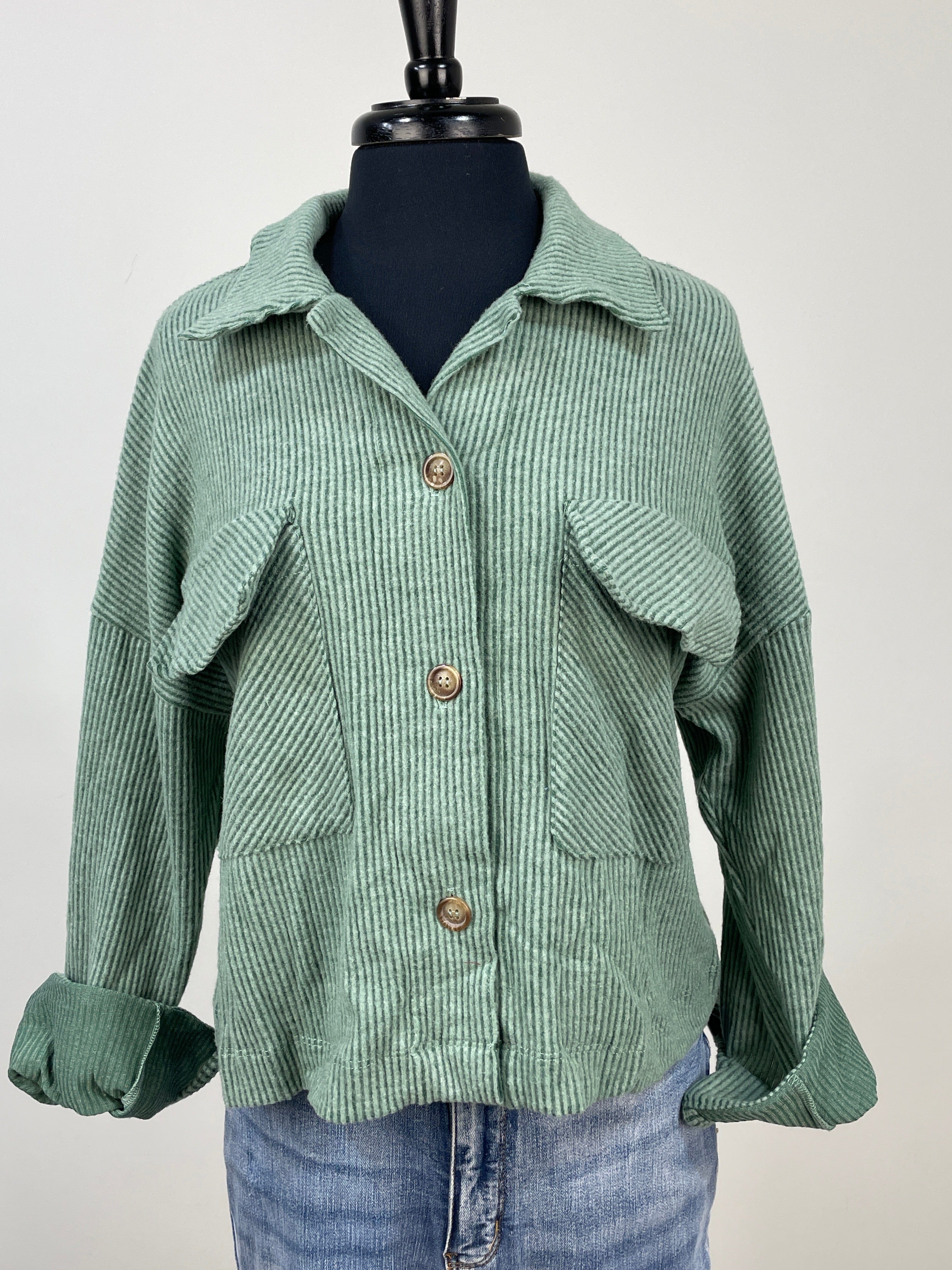 Olive Shacket With Oversize Pockets