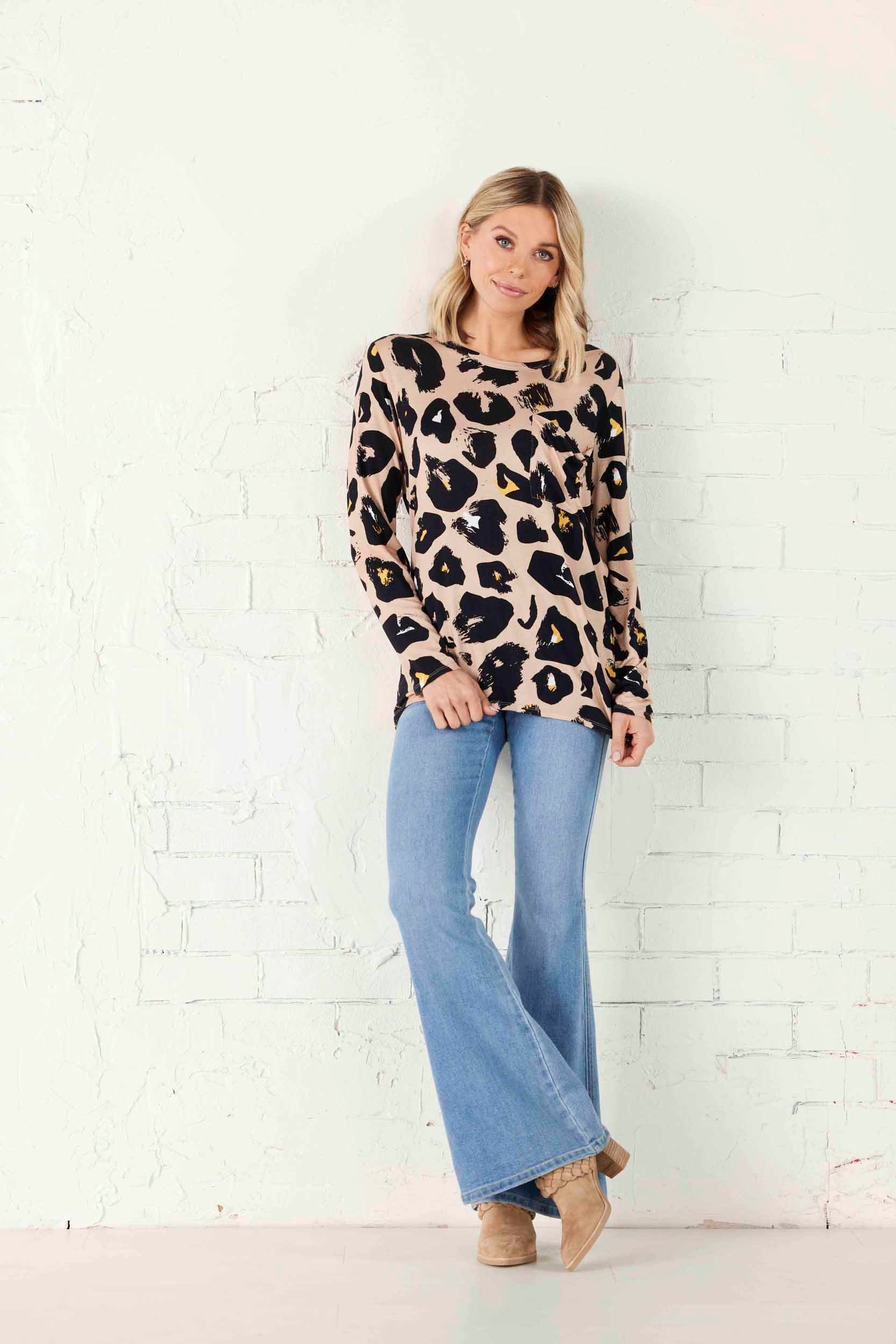 Tan Leopard Holland Top