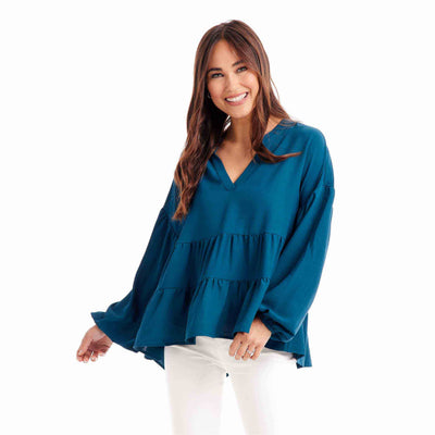 Teal Orleans Flounce Top