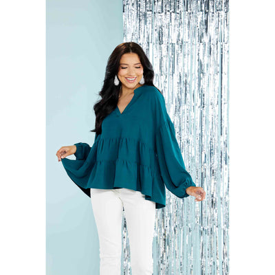 Teal Orleans Flounce Top