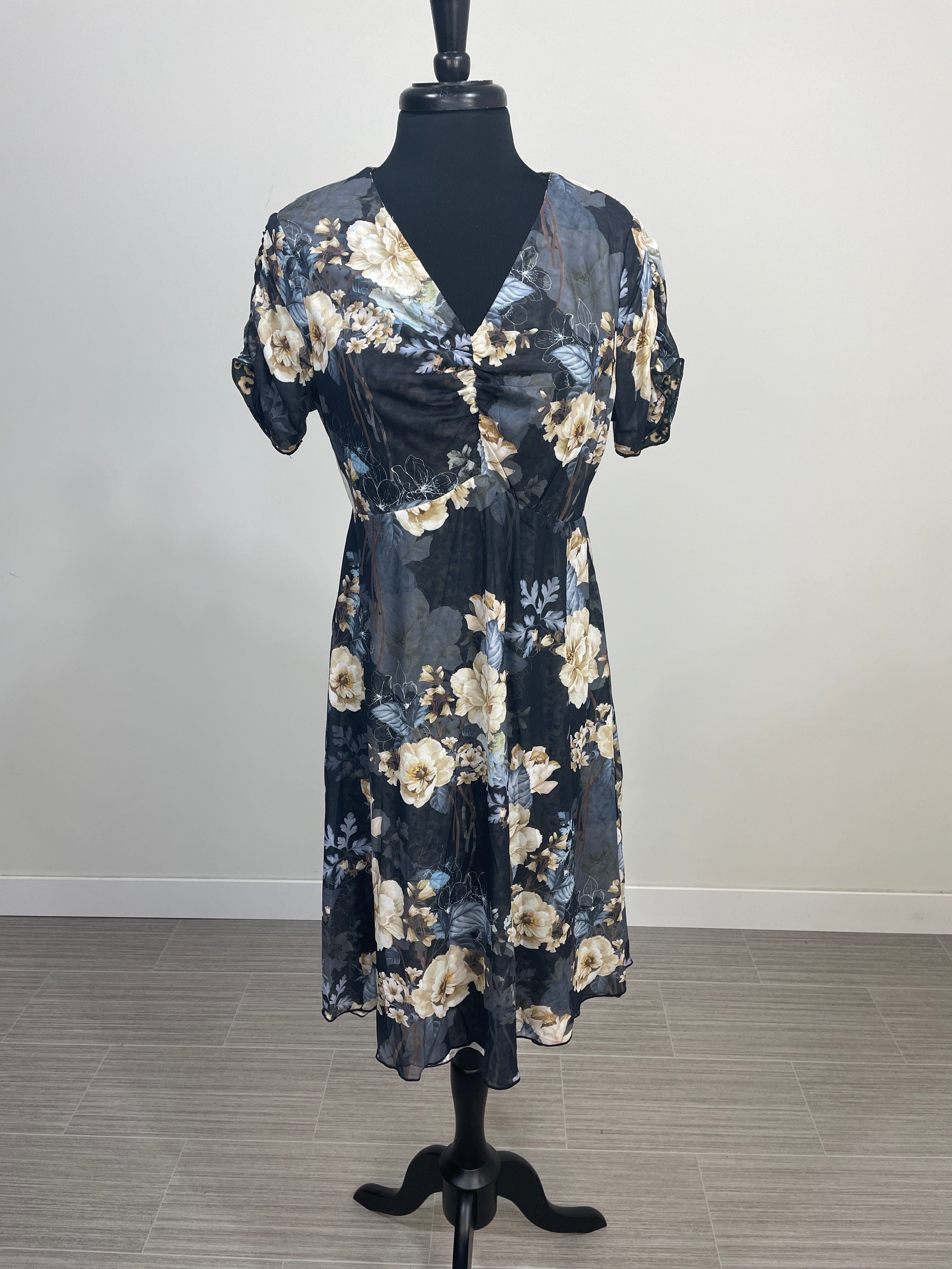 Grey Floral Mesh Reversible Dress