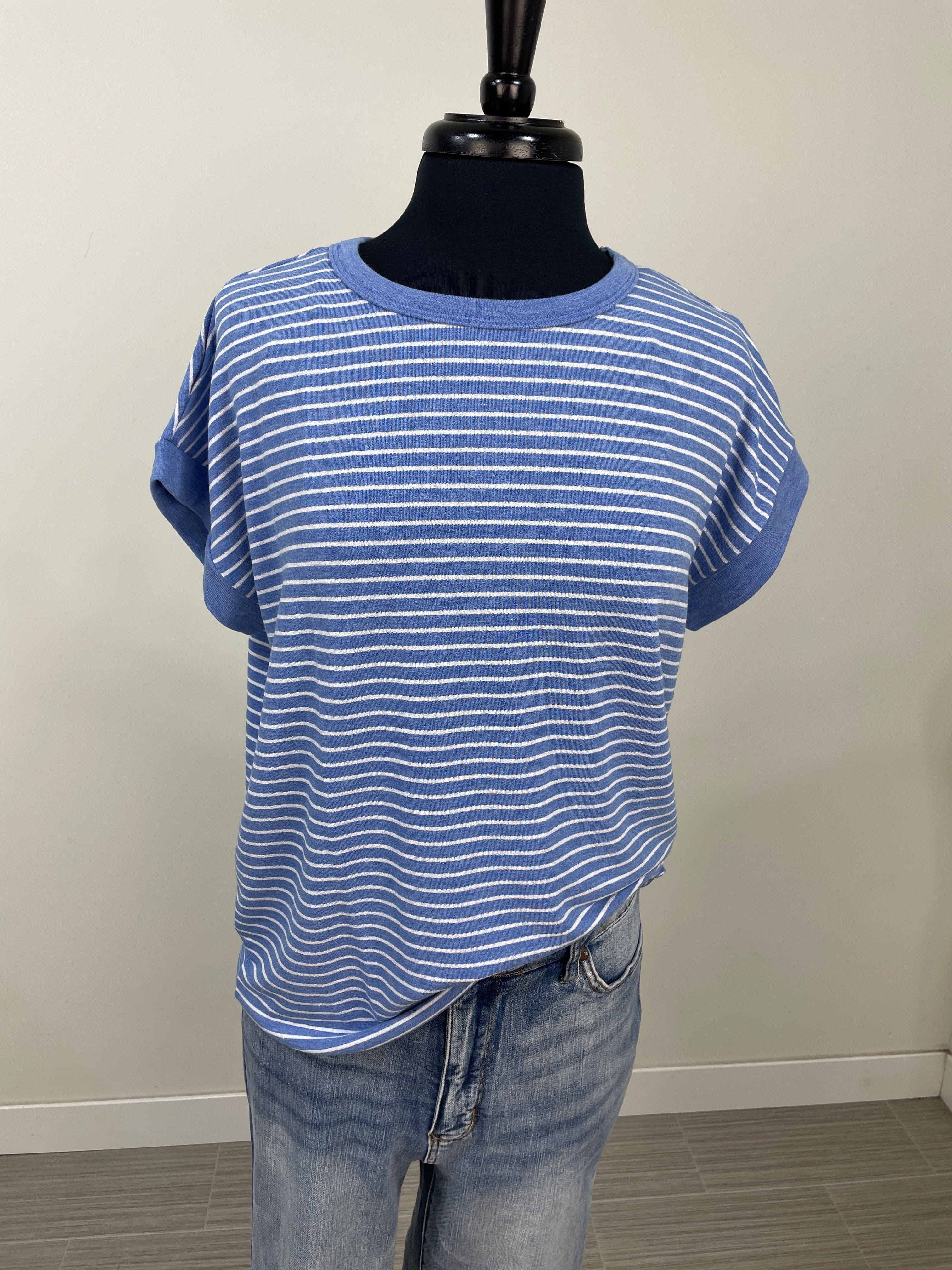Blue Terry Striped Top