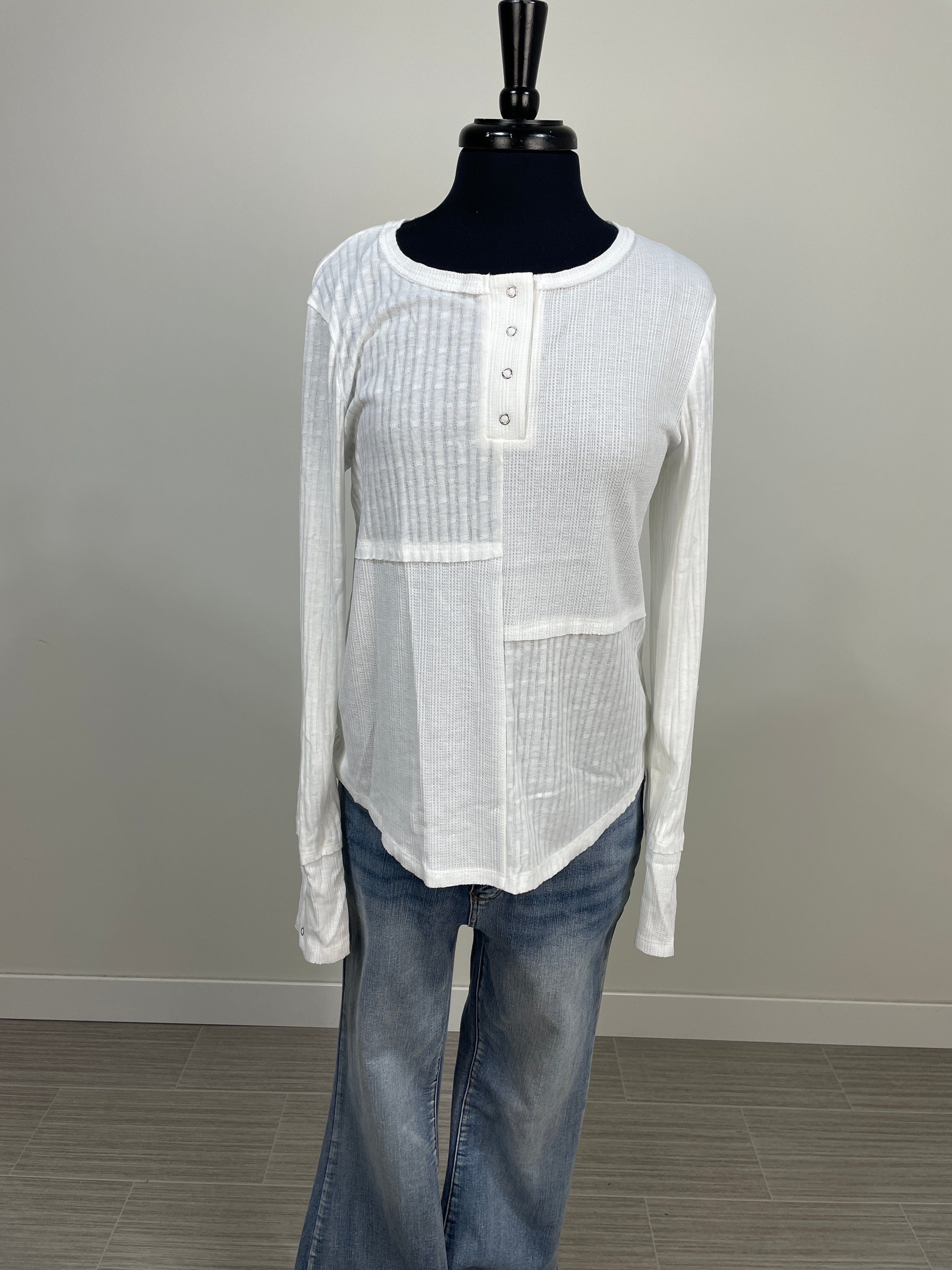 White Texture Henley Top