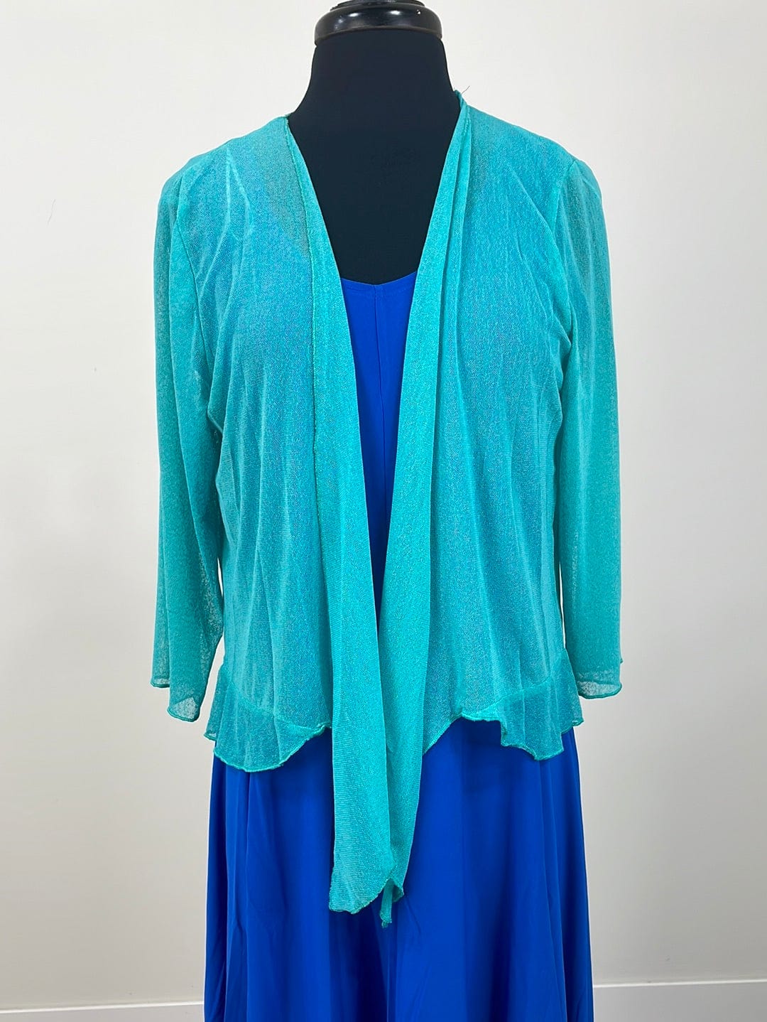 Teal Mesh Cropped Tie Front Cardigan