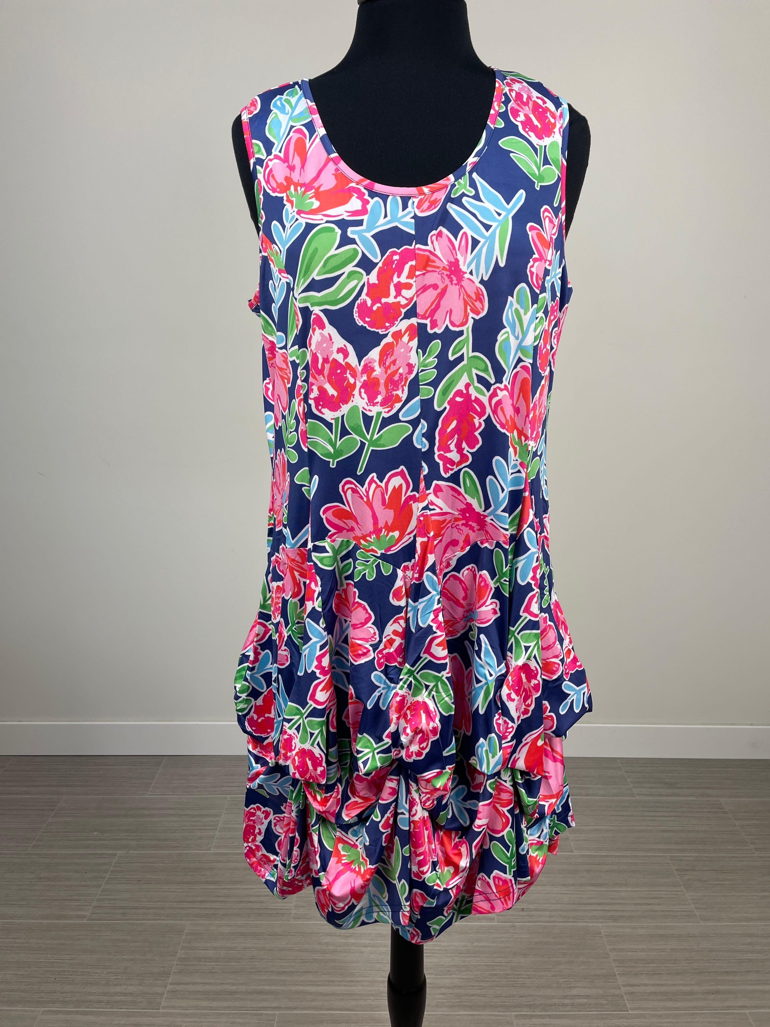 Navy Floral Bunch Skirt Dress