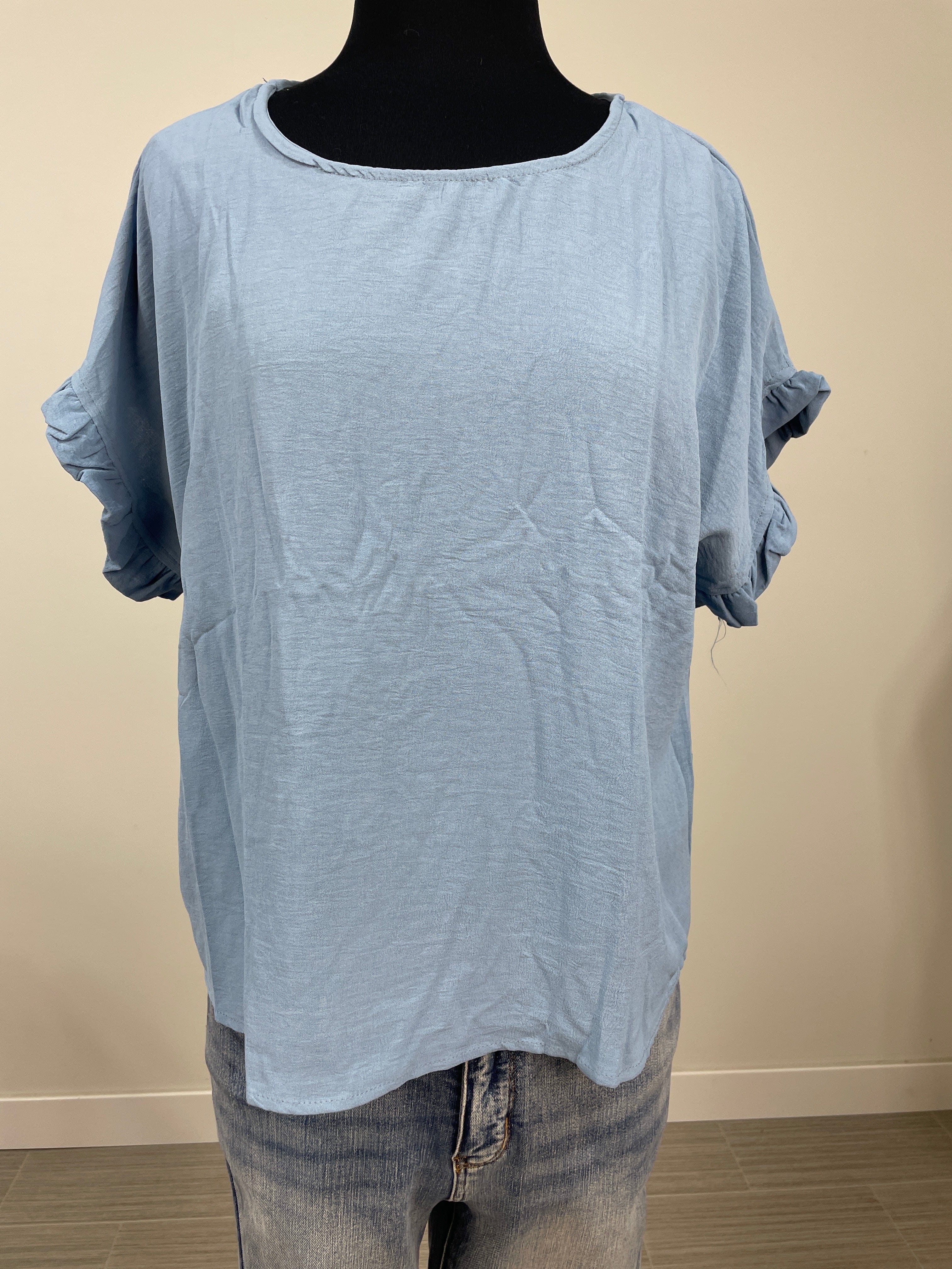 Blue Ruffle Sleeve Blouse