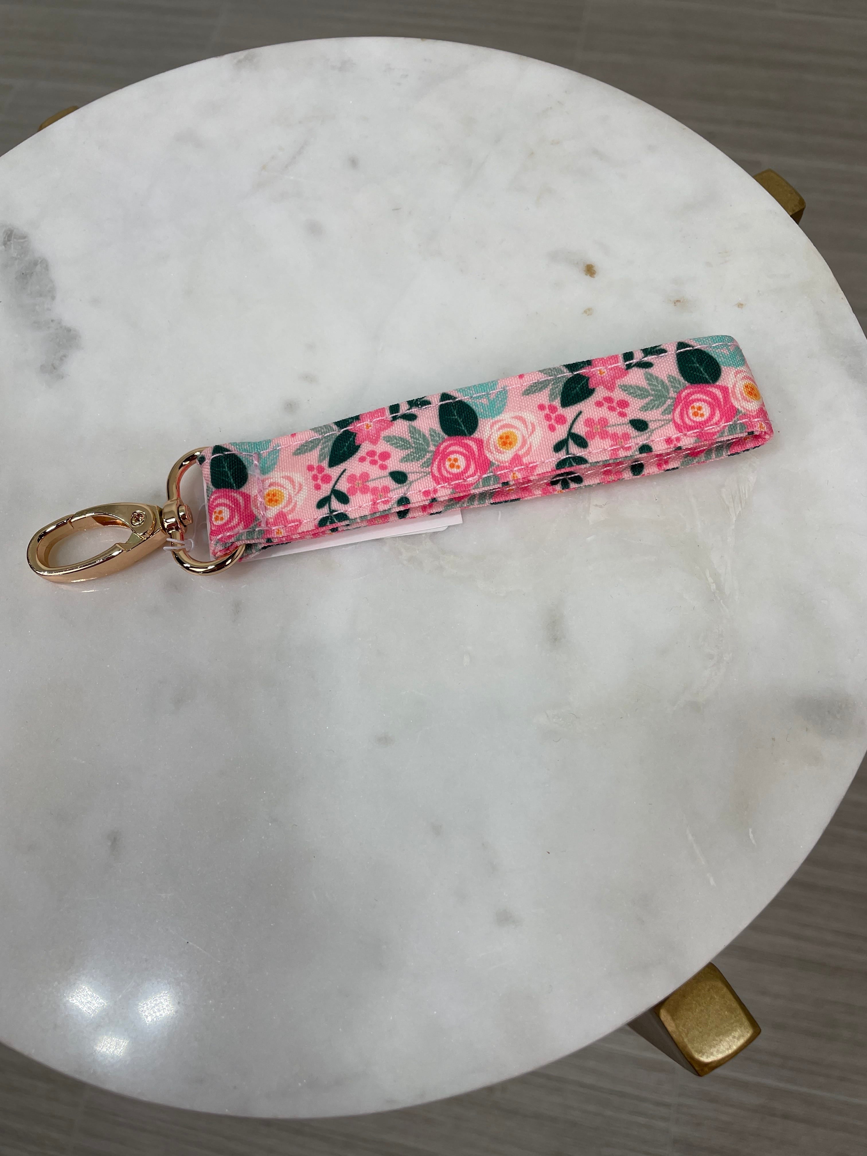 Pink Floral Loop Wristlet Key Chain