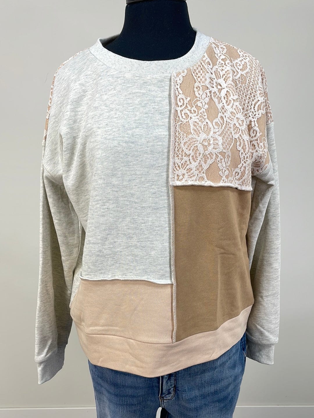 Lace Colorblock Terry Pullover