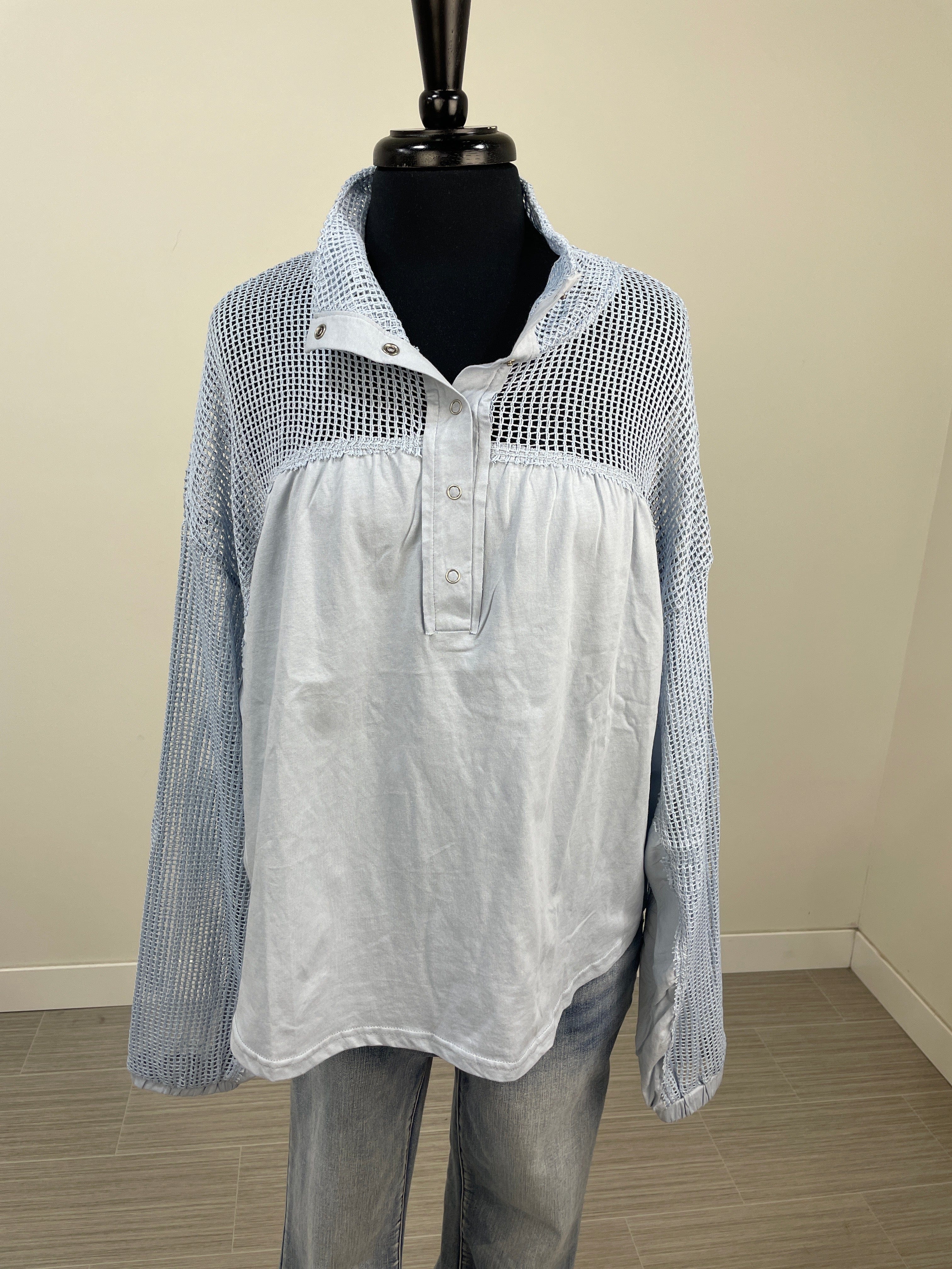 Sky Crochet Detail Long Sleeve Top