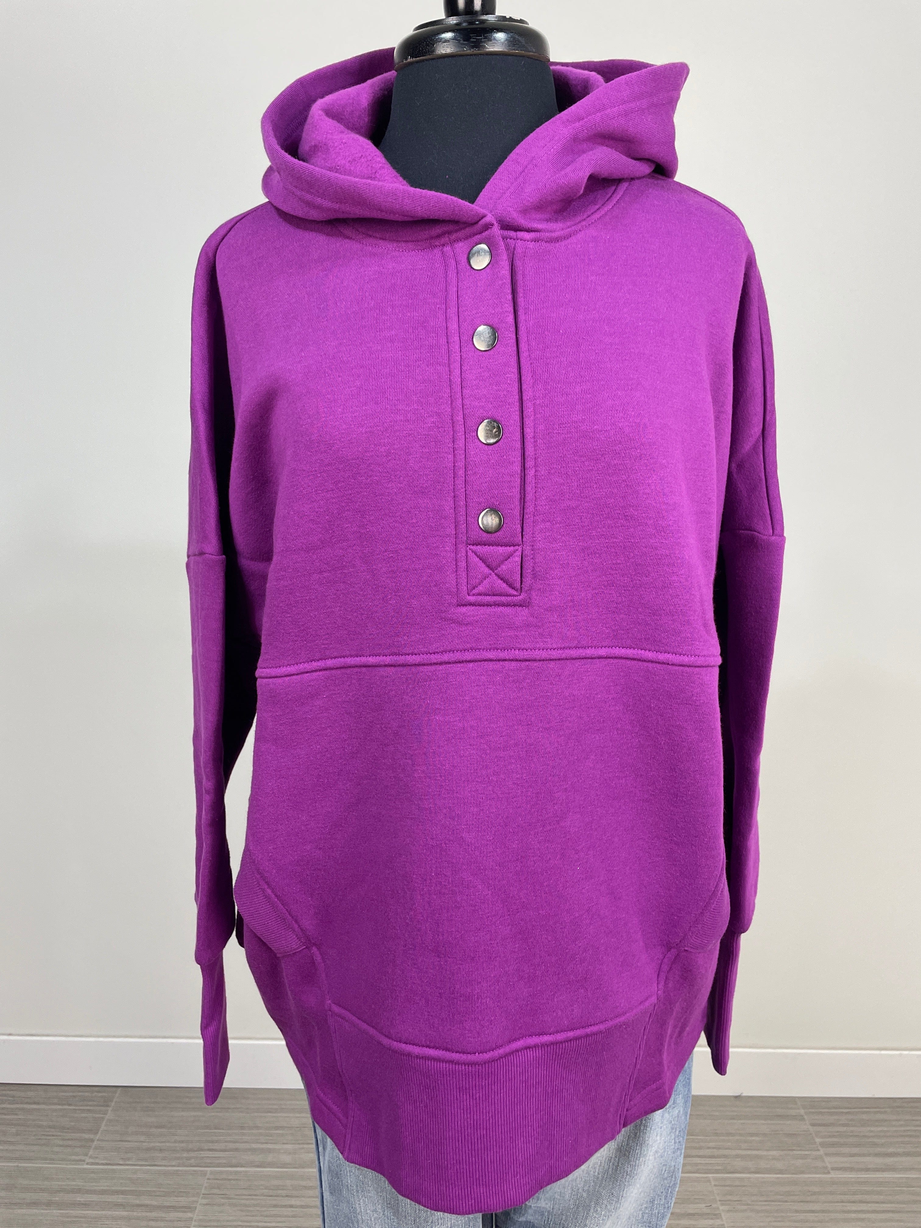 Light Plum Half Button Hooded Pullover