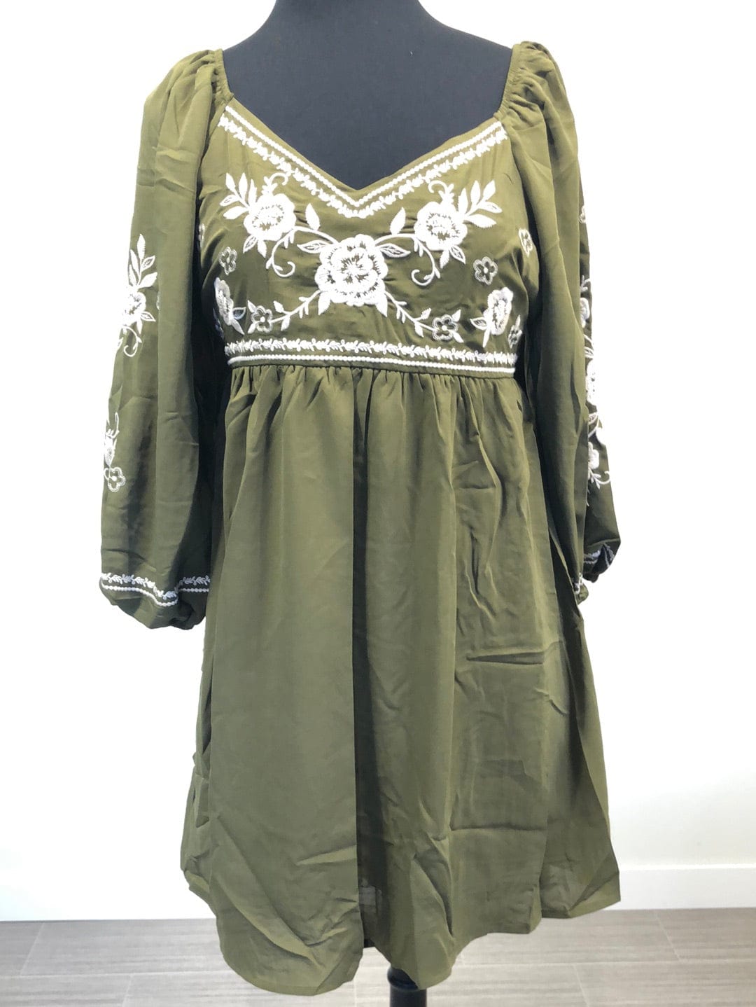 Olive Embroidered Dress