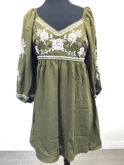 Olive Embroidered Dress