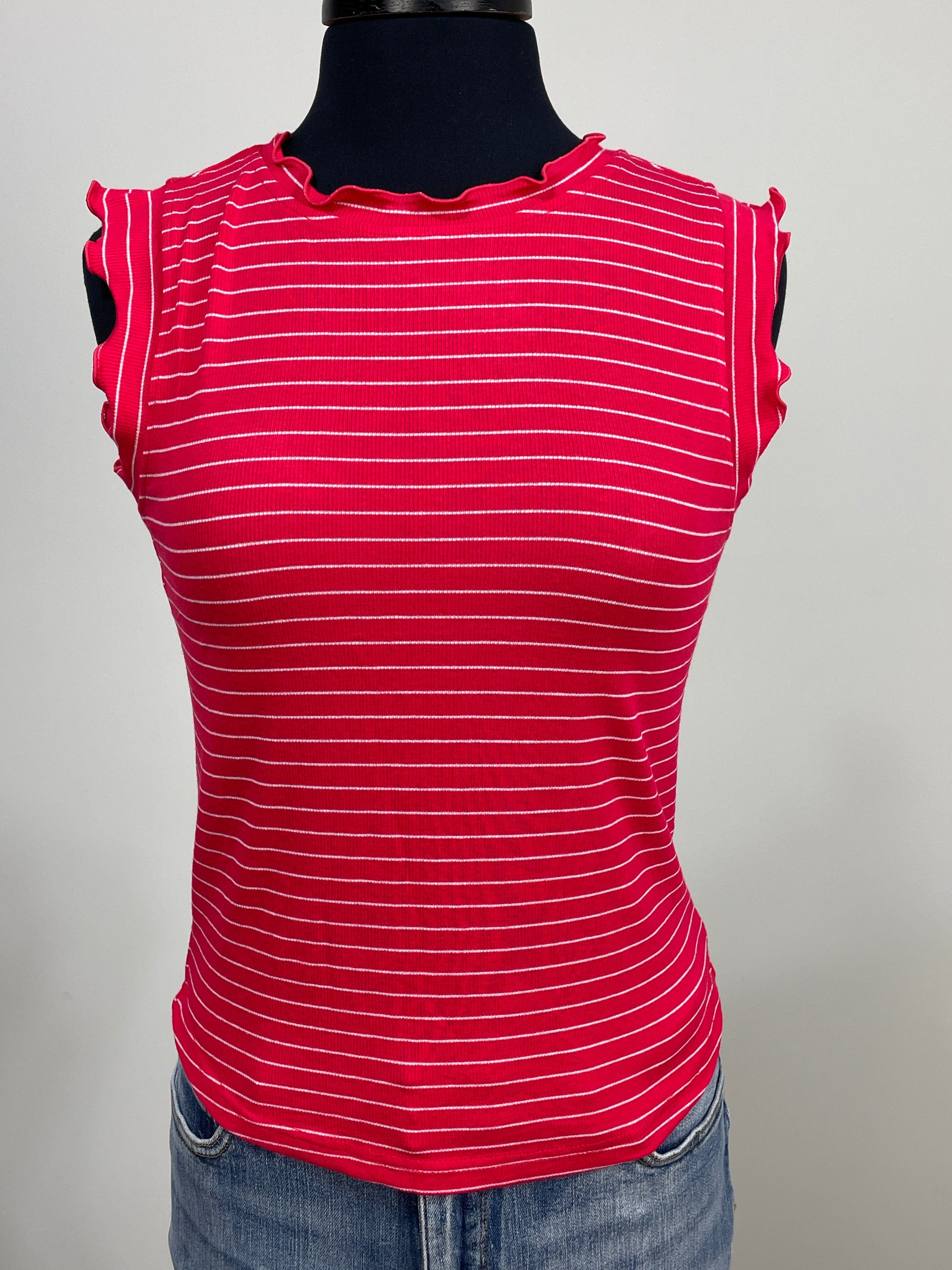 Ruby Stripe Ruffle Trim Top