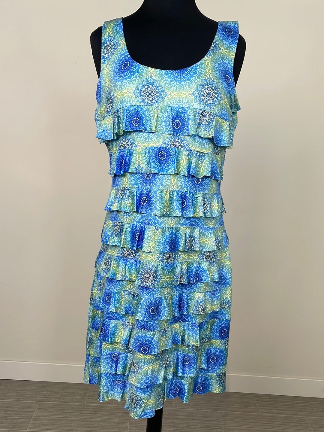 Blue & Yellow Mandala Ruffle Dress