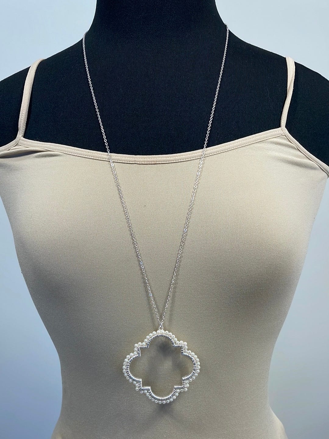 Silver Pearl Geo Pendant Necklace