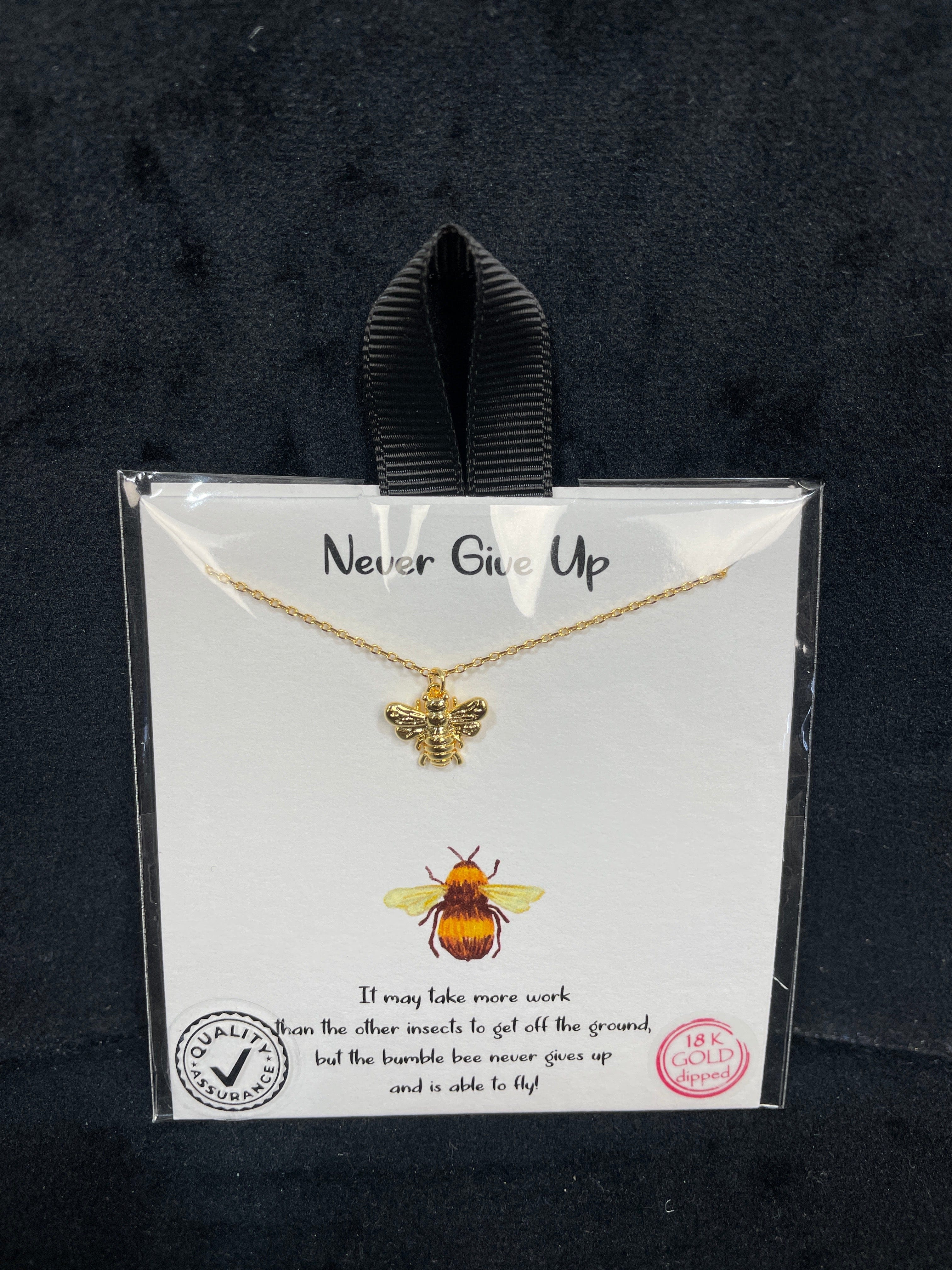 Never Give Up Bumble Bee Necklace - Gold