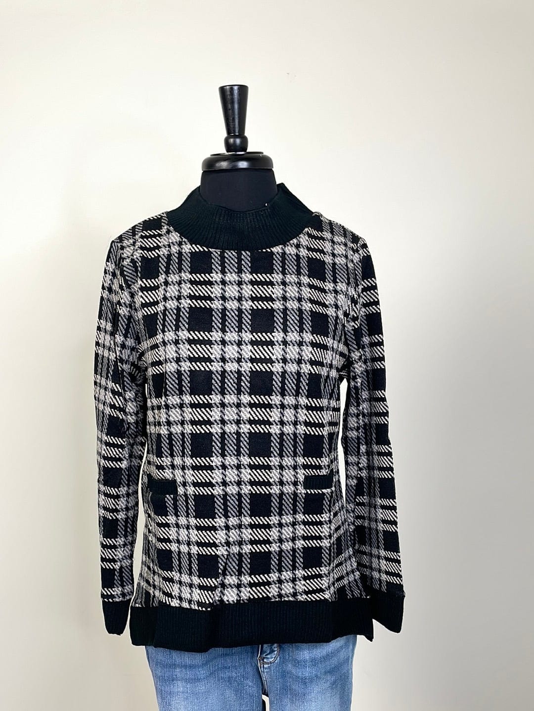 Black & White Plaid High Low Sweater