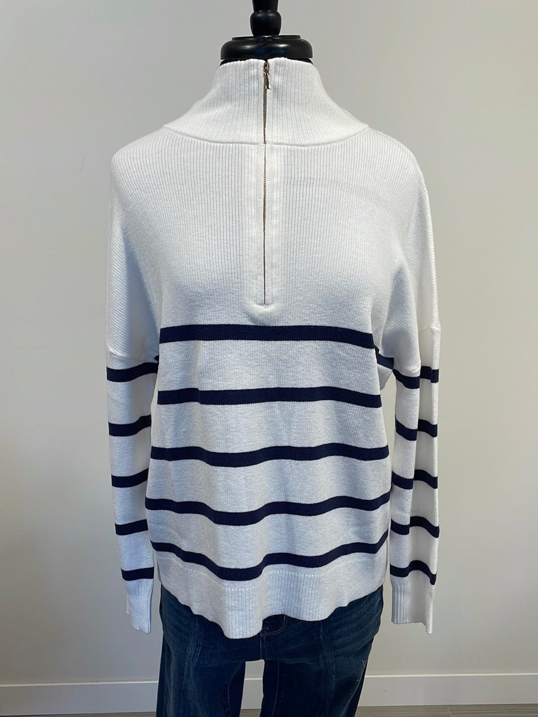 White & Navy Stripe Carlisle Pullover