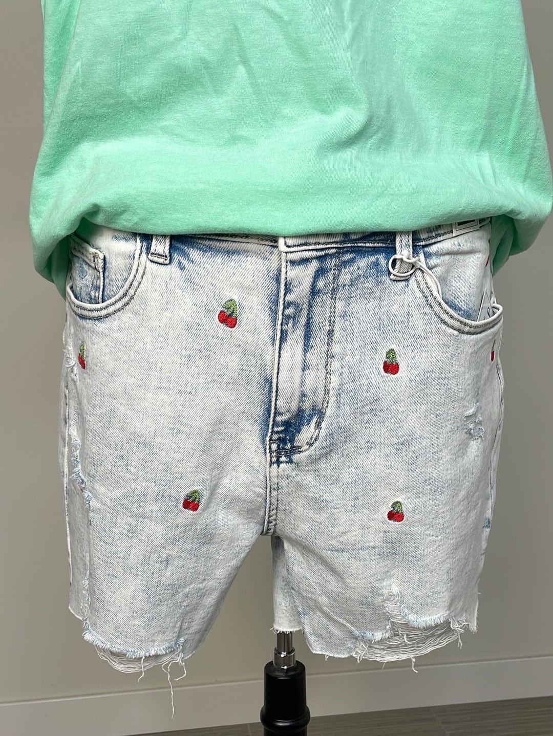 Cherry Embroidered Denim Shorts