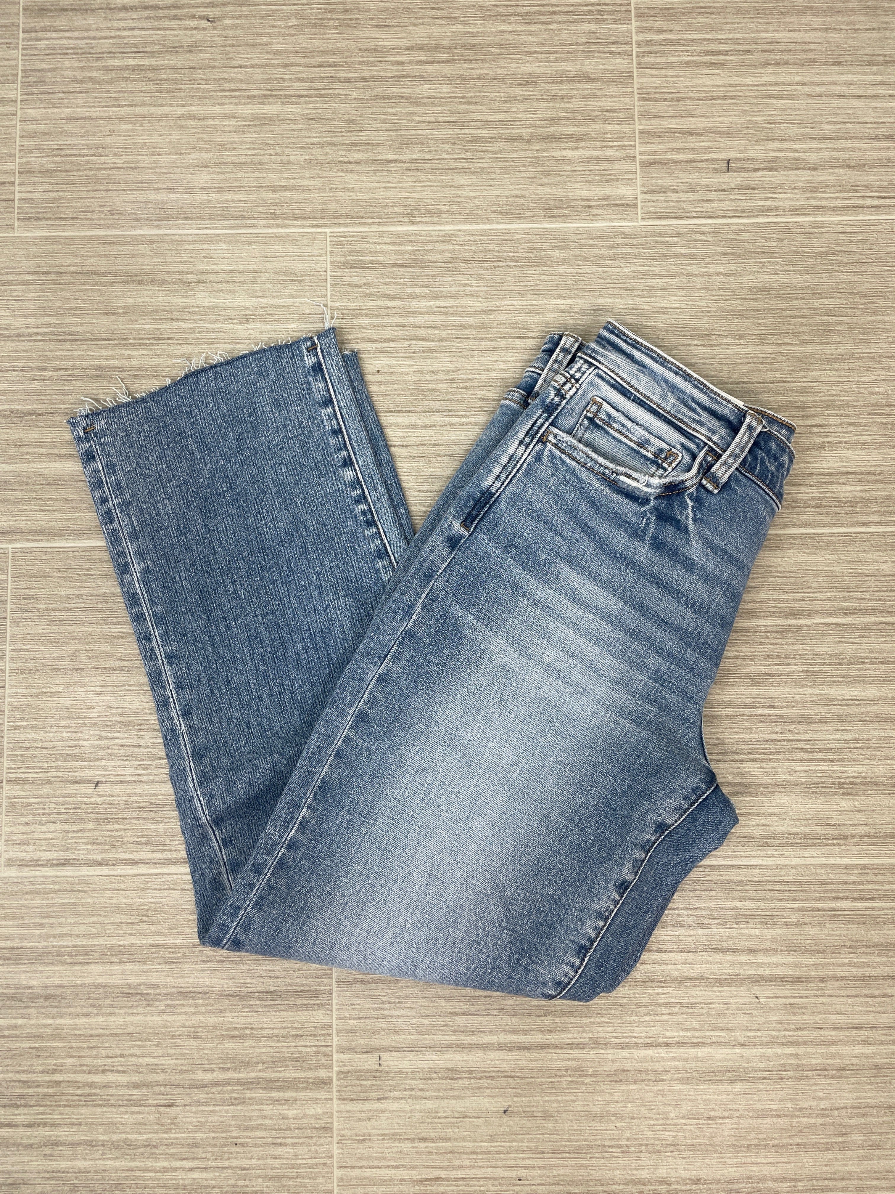 Mid Rise Straight Raw Hem Jean