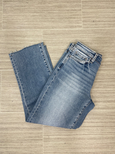 Mid Rise Straight Raw Hem Jean