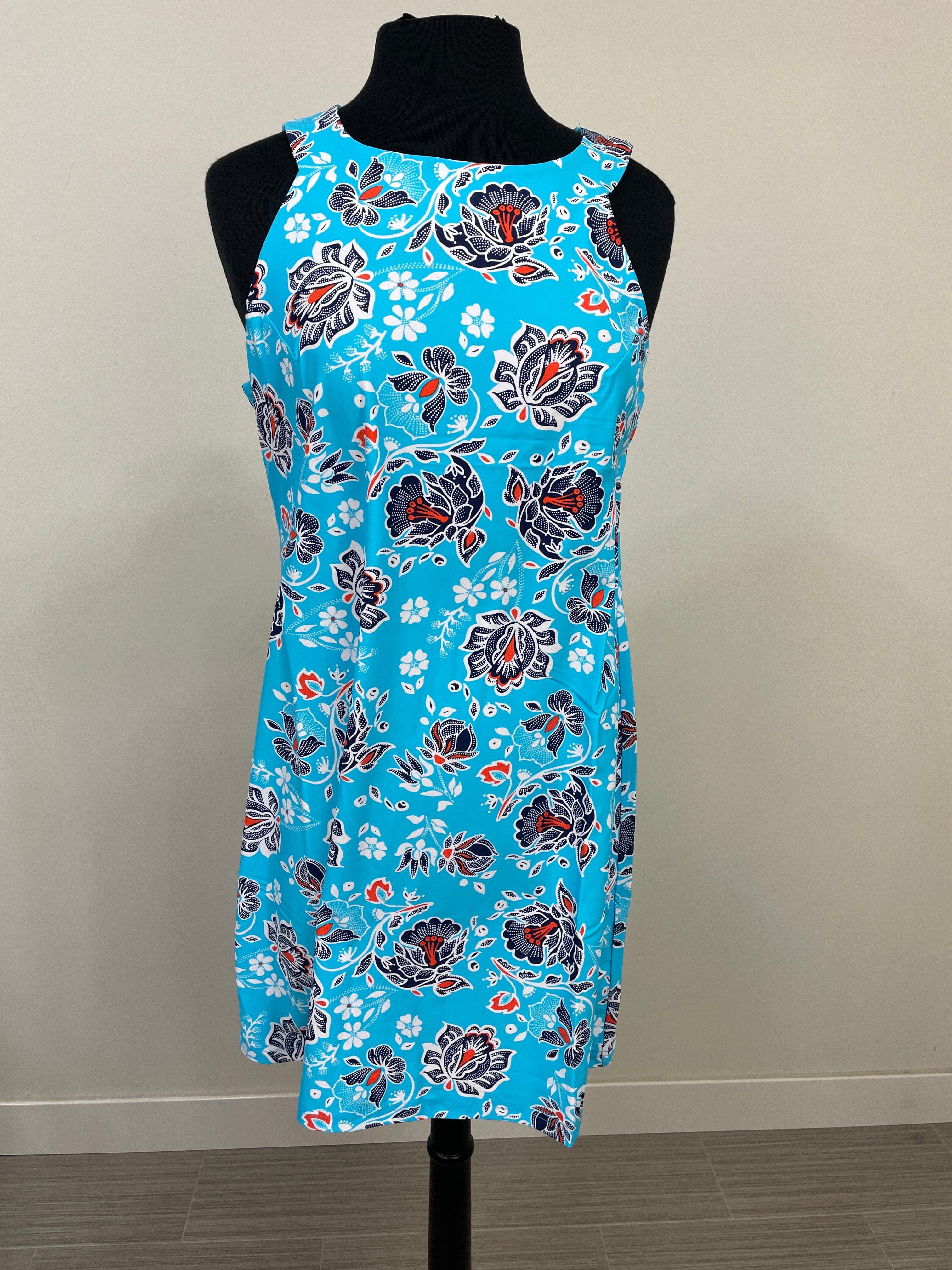Sky Blue Floral Sleeveless Dress