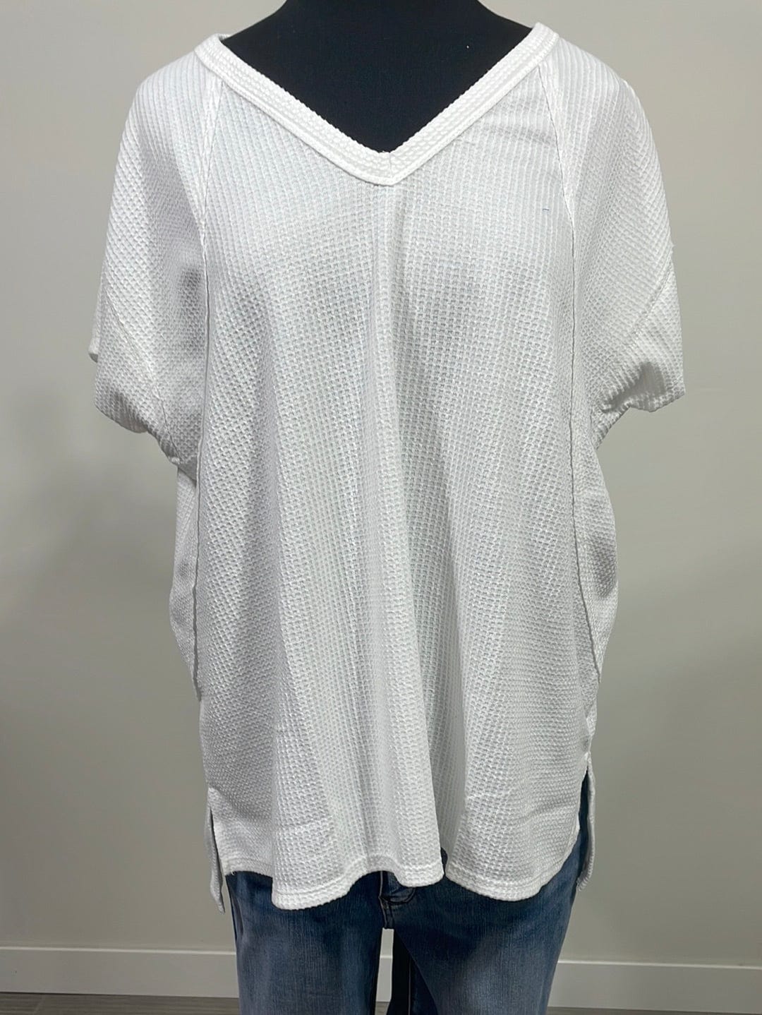 Ivory VNeck Knit Waffle Top