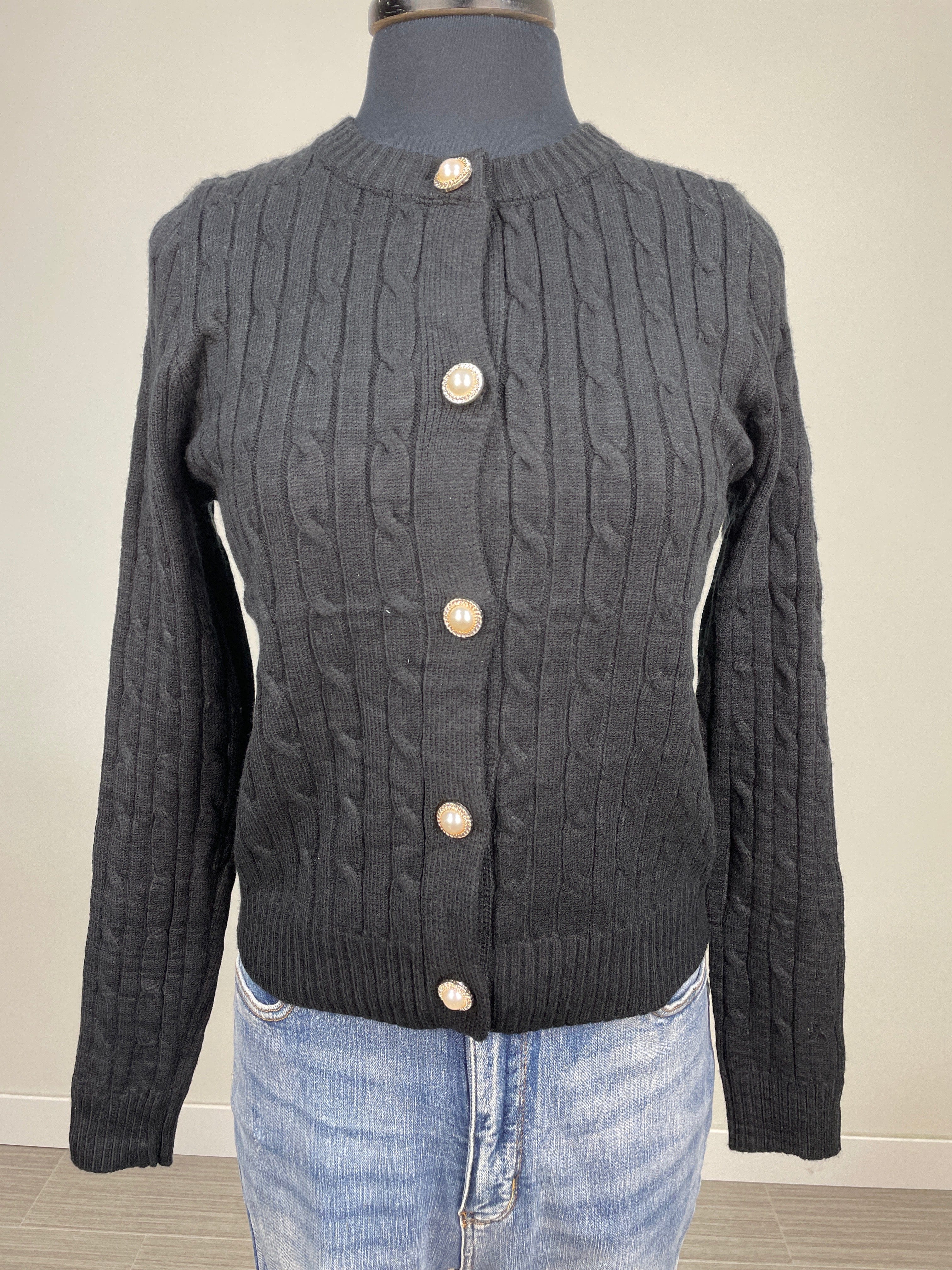 Black Cable Short Cardigan