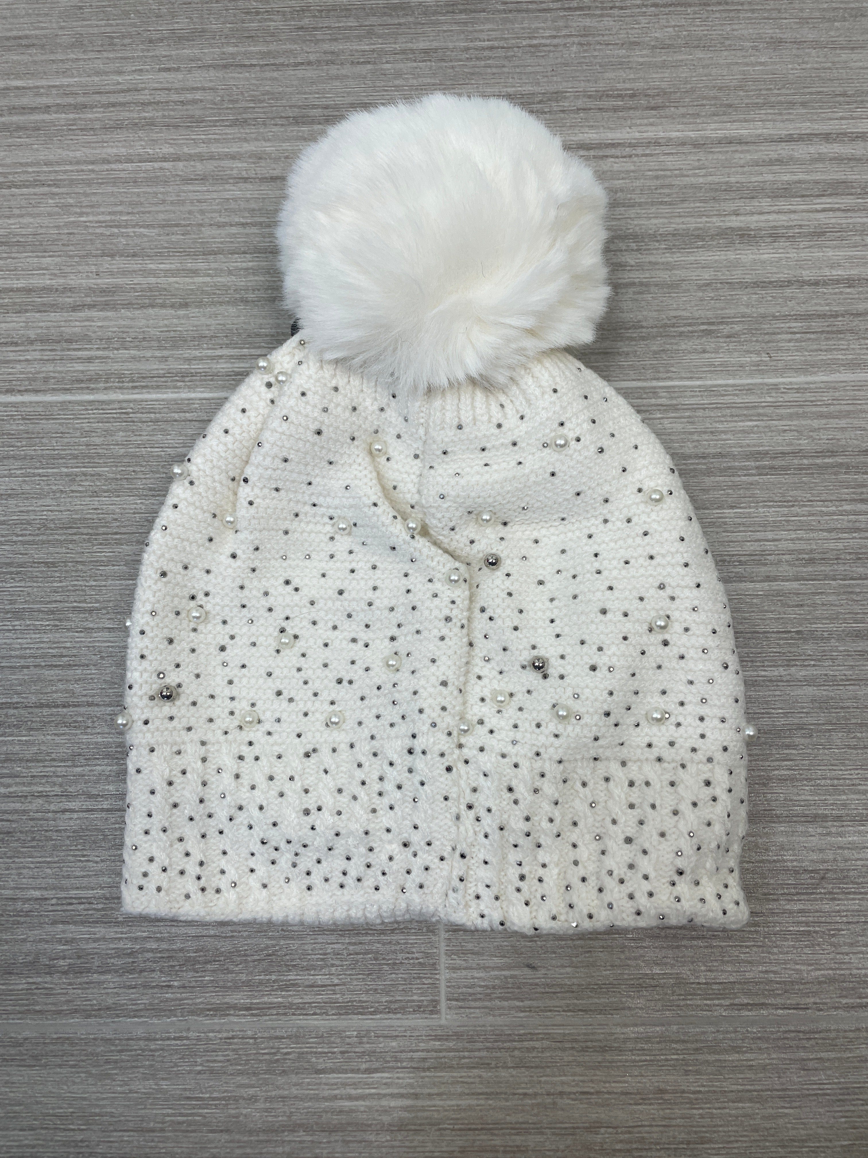 Ivory Pearl Bling Fleece Lined Hat