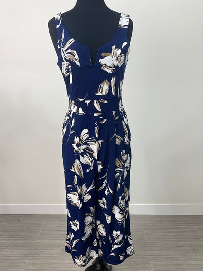 Navy Floral Jumpsuit With Boning