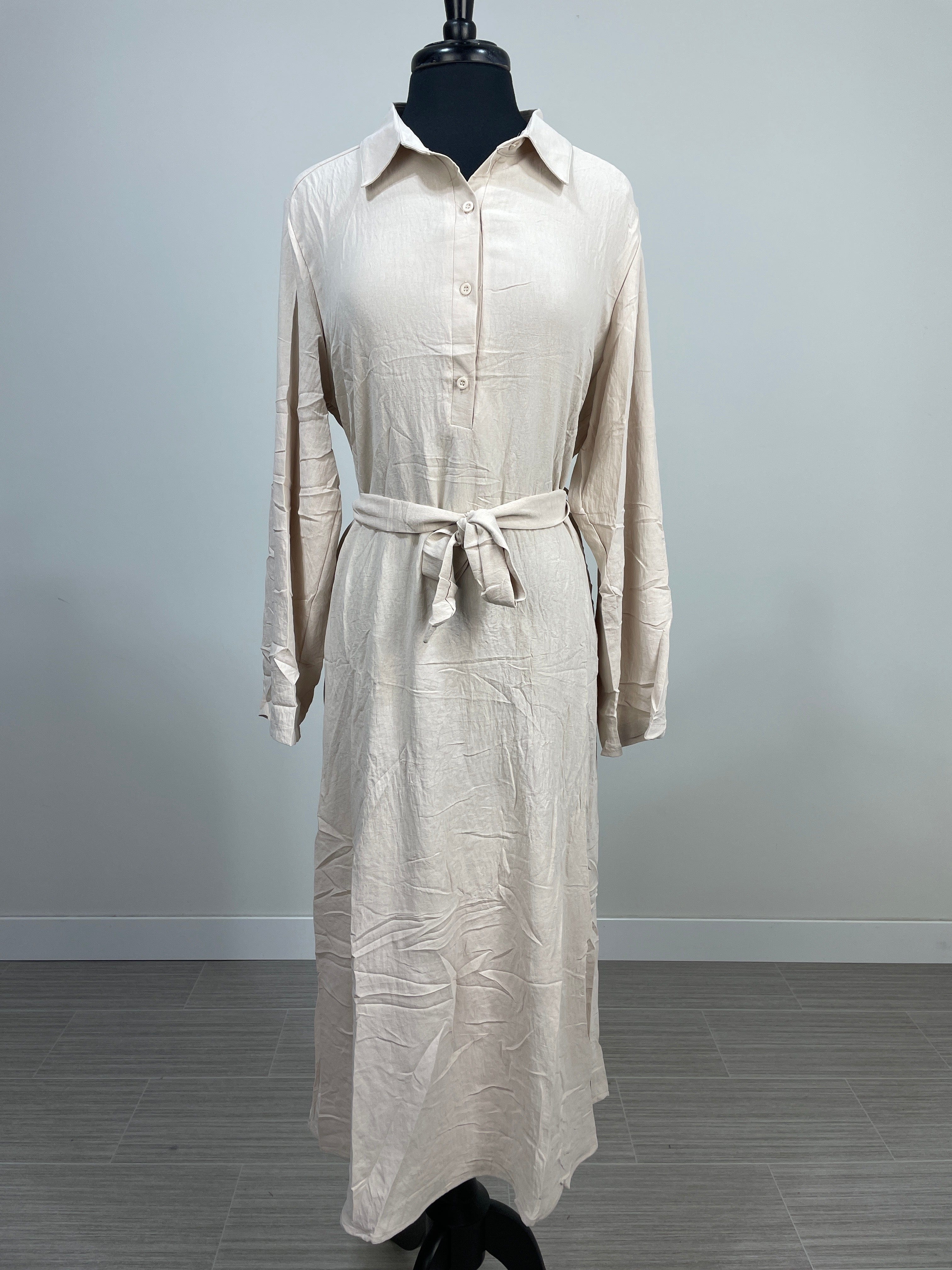 Beige Belted Maxi Dress
