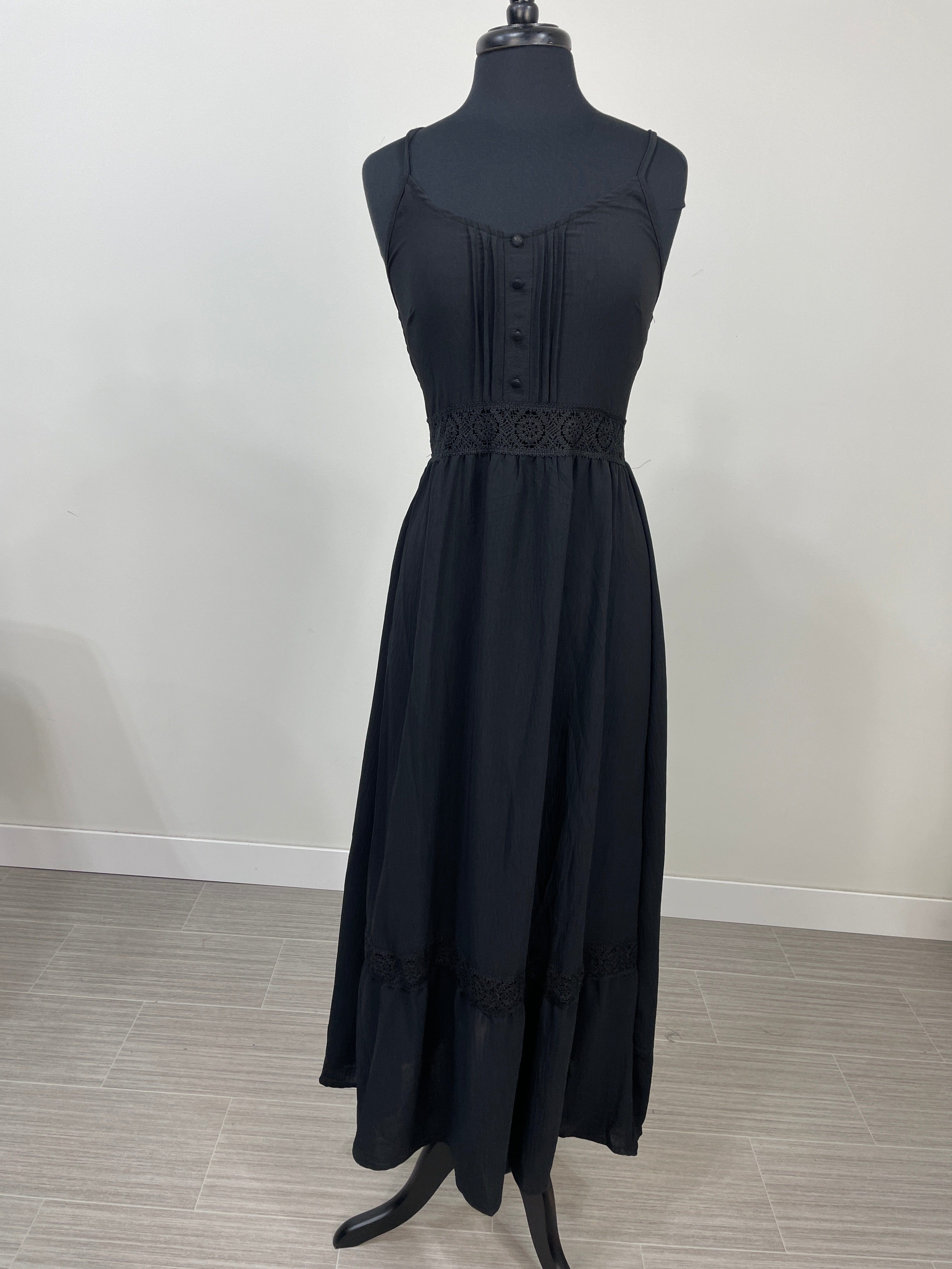 Black Button Front Maxi Dress
