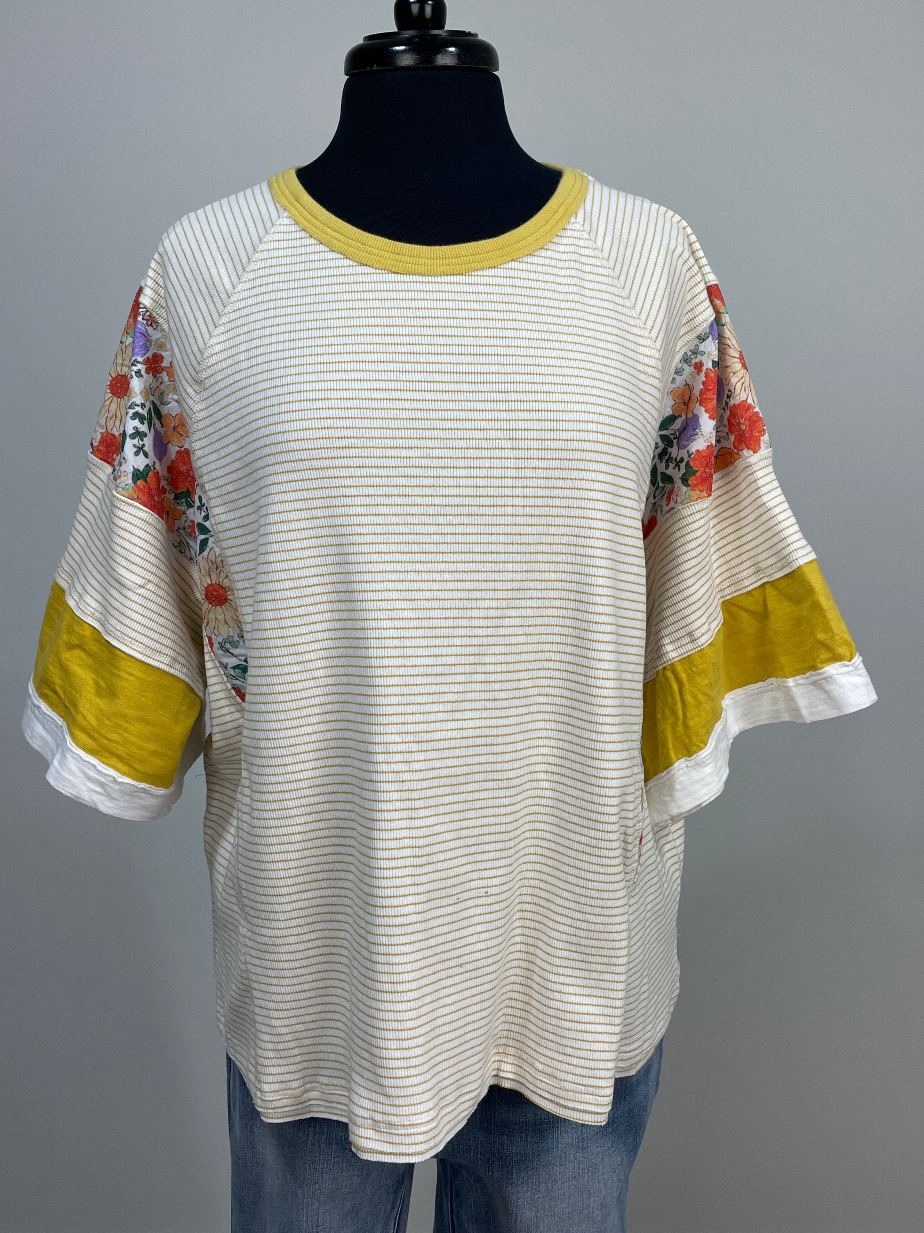 Golden Rod Striped Mixed Media Top