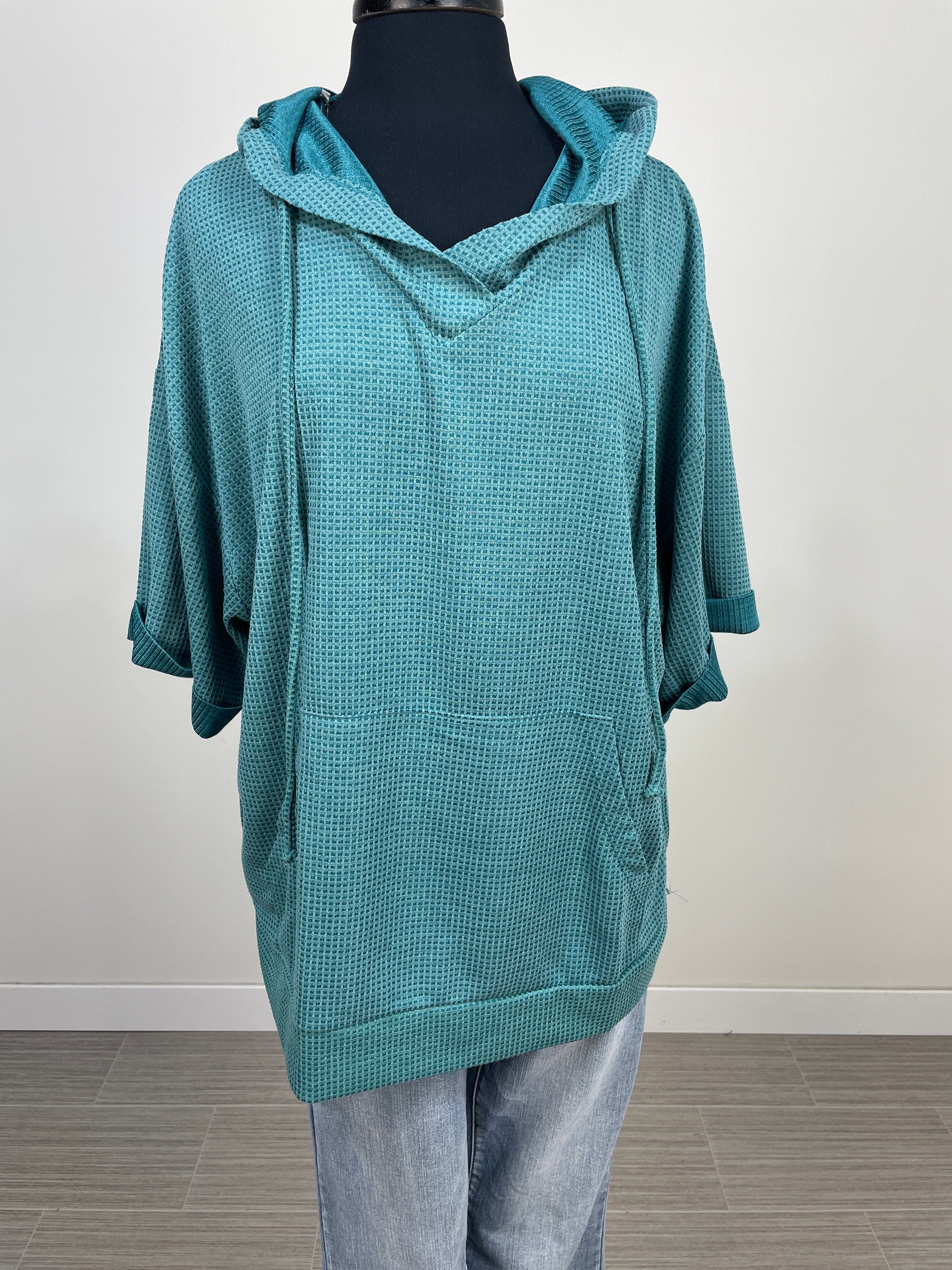 Jewel Green Waffle Shortsleeve Hoodie