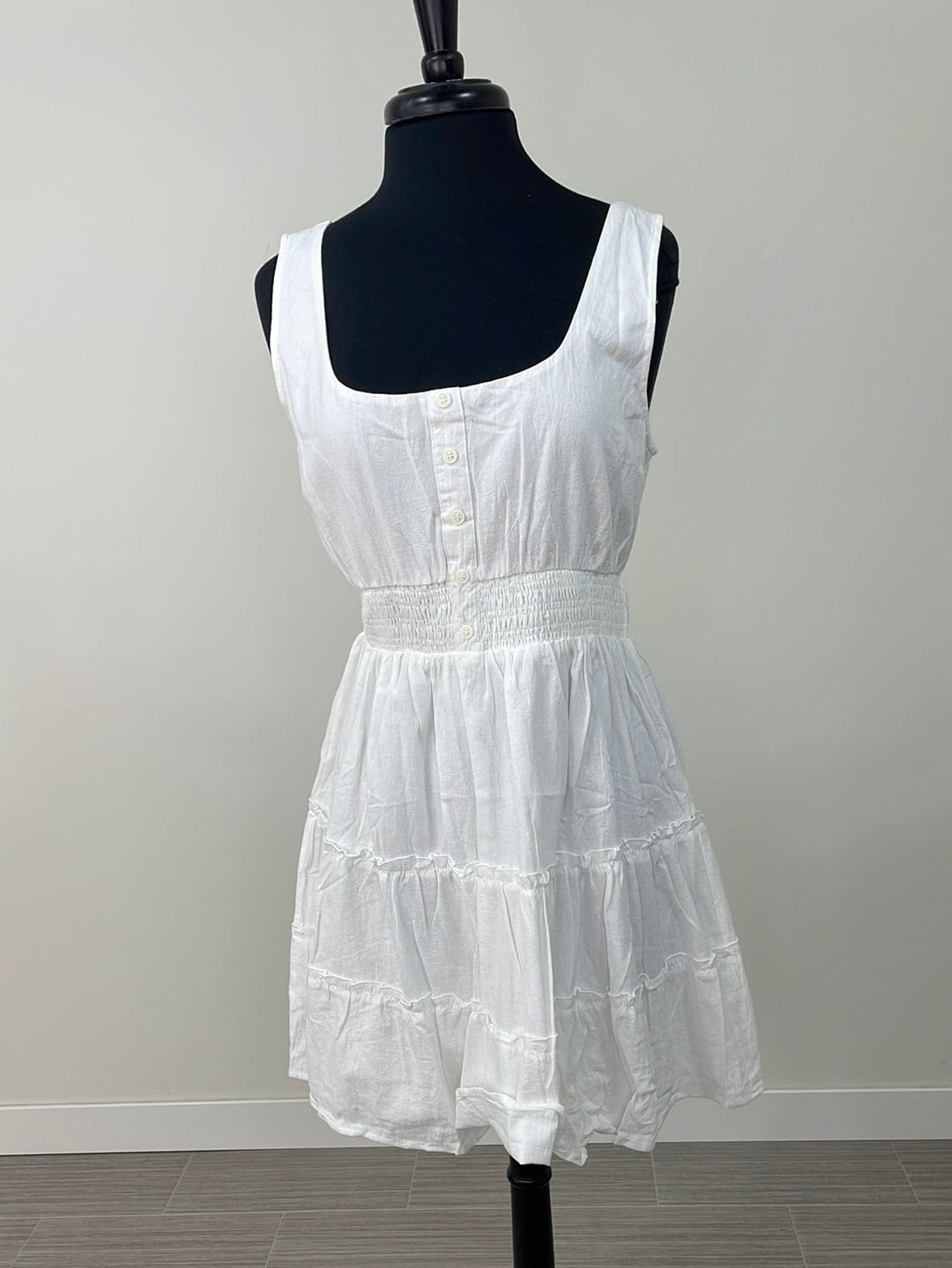 Ivory Button Ruffle Mini Dress
