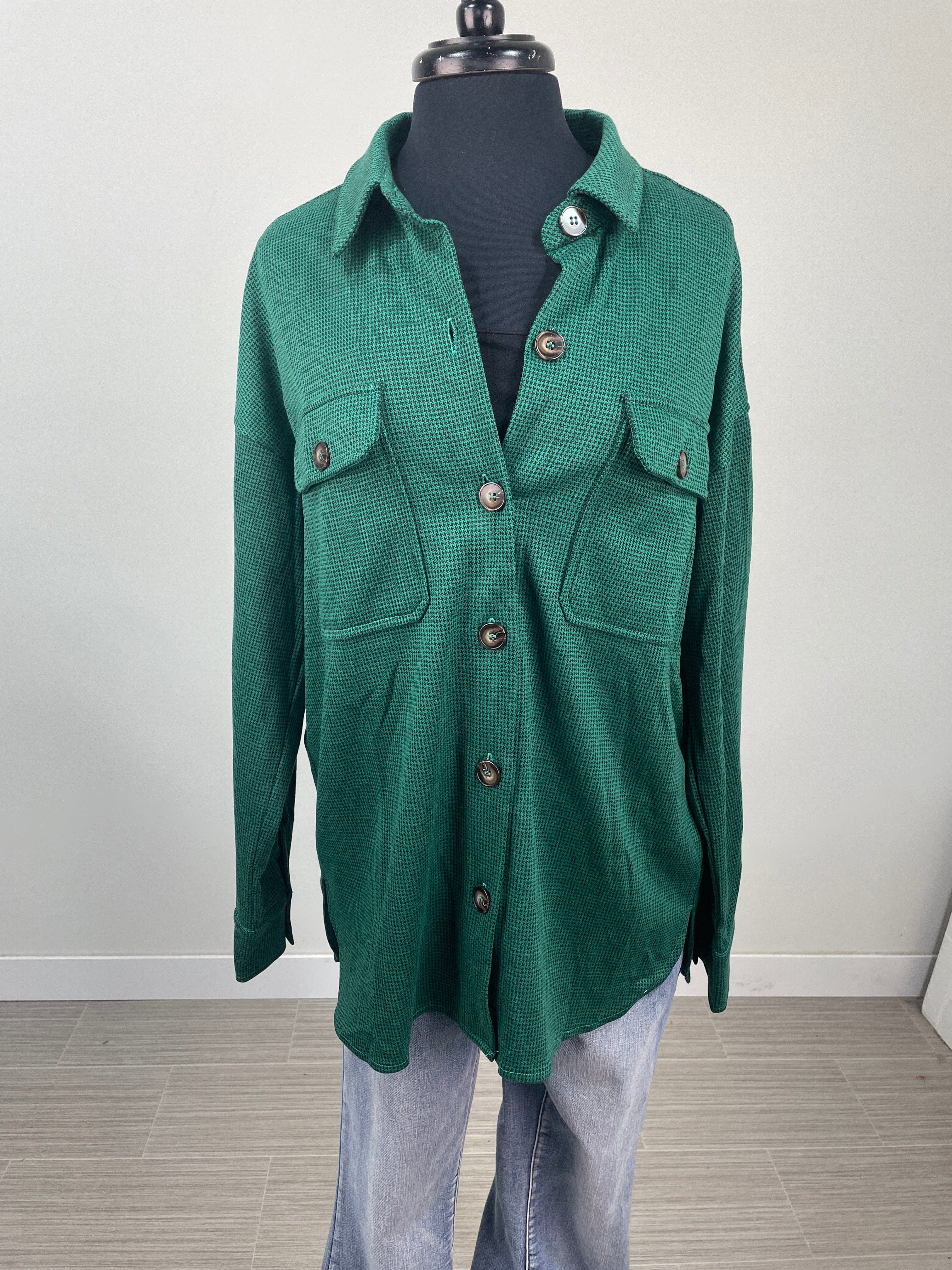 Green Houndtooth Knit Shacket