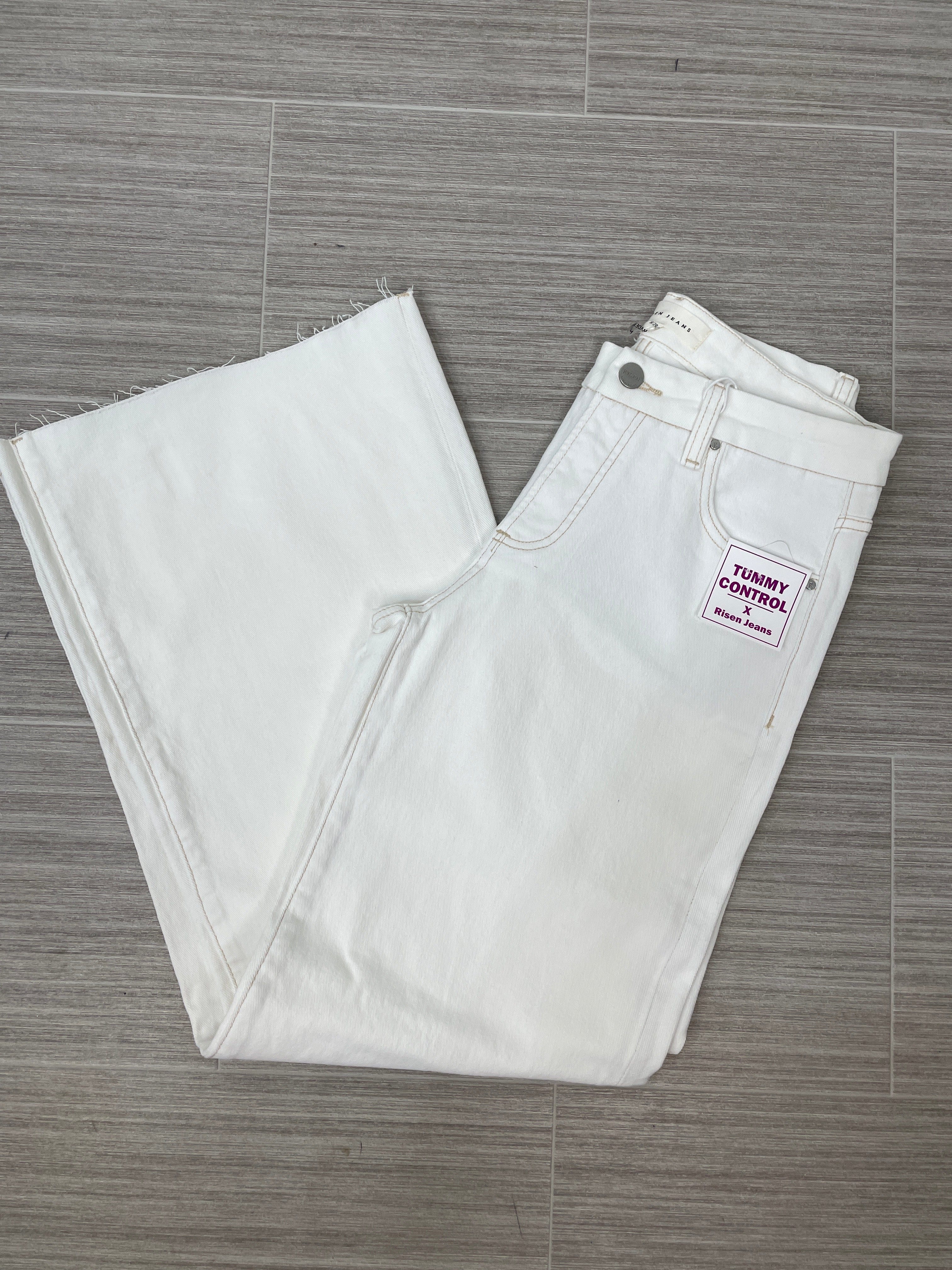 Cream Mid Rise Wide Leg Pant