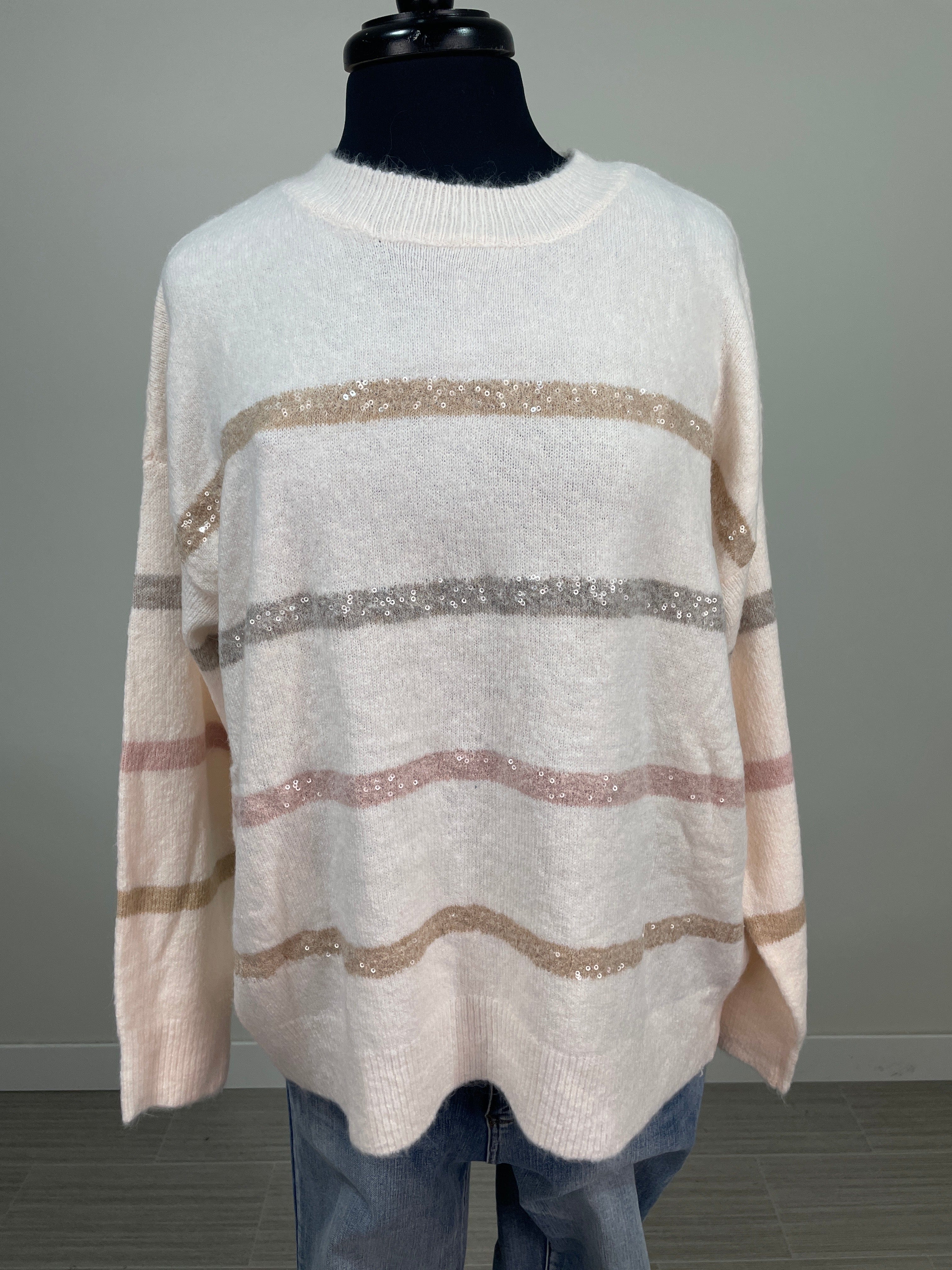 Sequin Stripe Blush Sweater