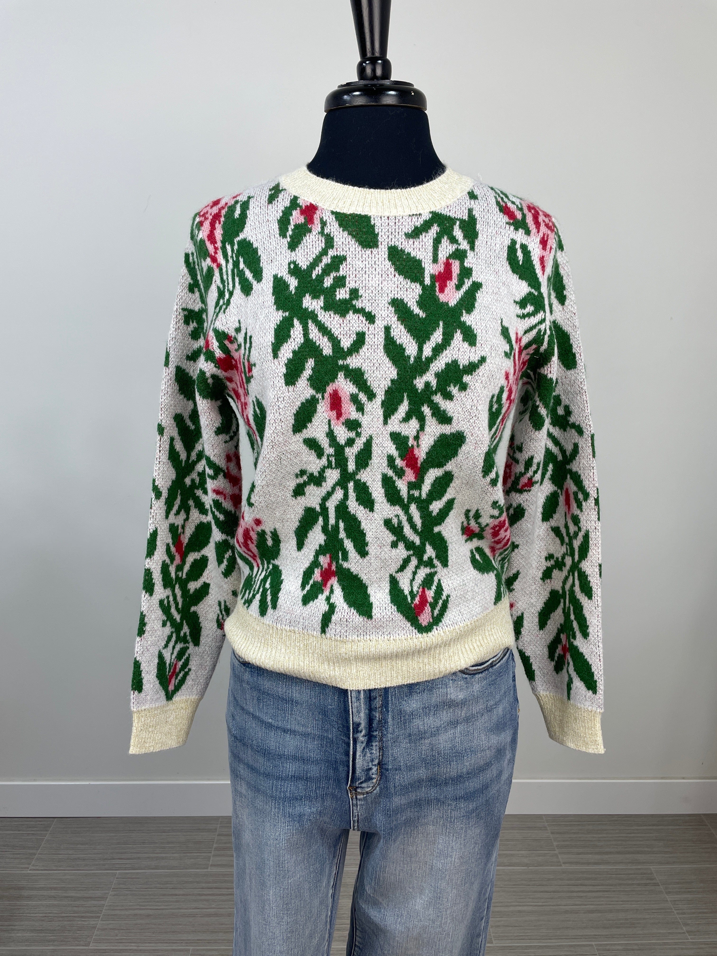 Cream Flower Jacquard Sweater
