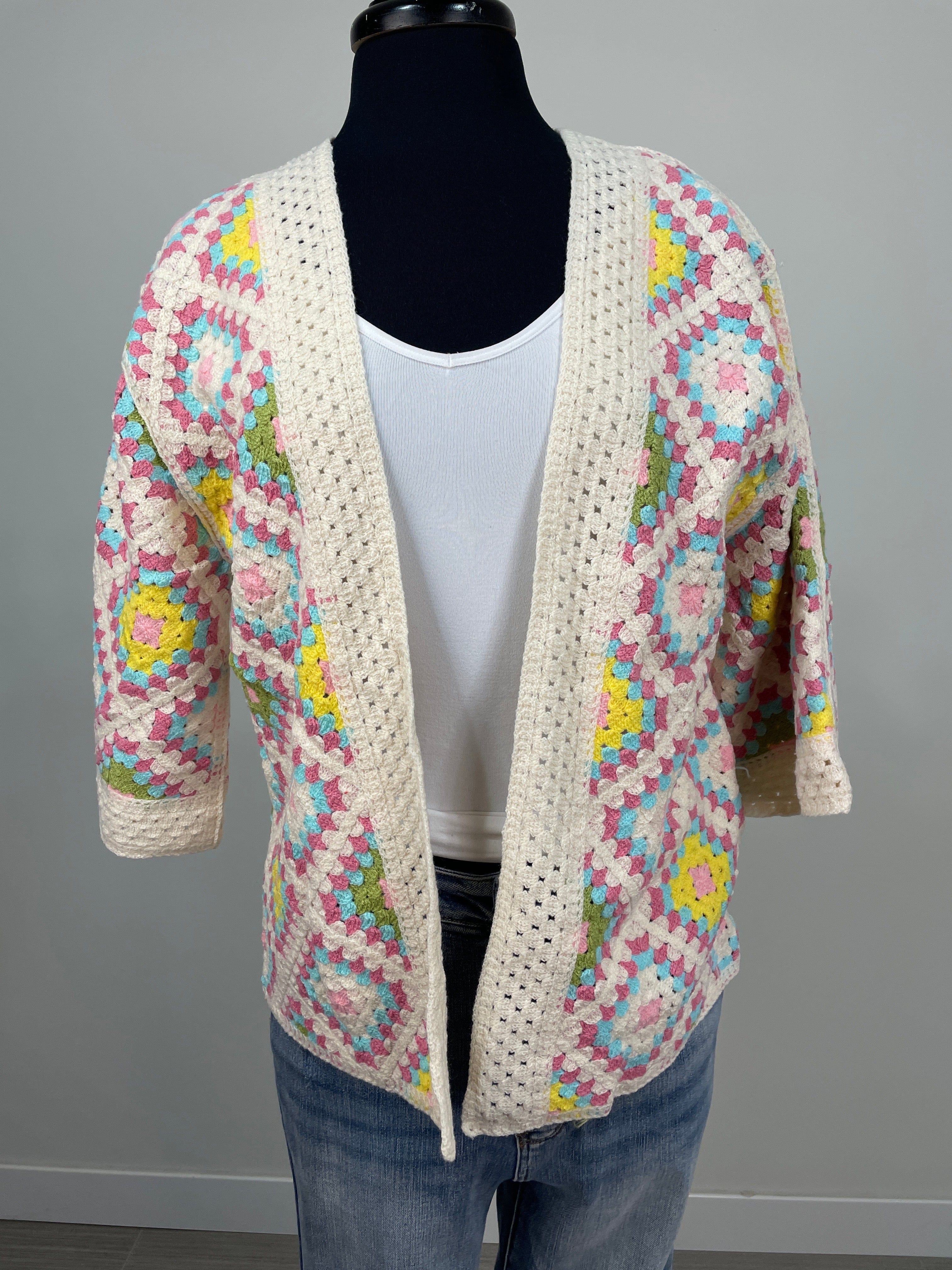 Pastel Crochet Short Kimono