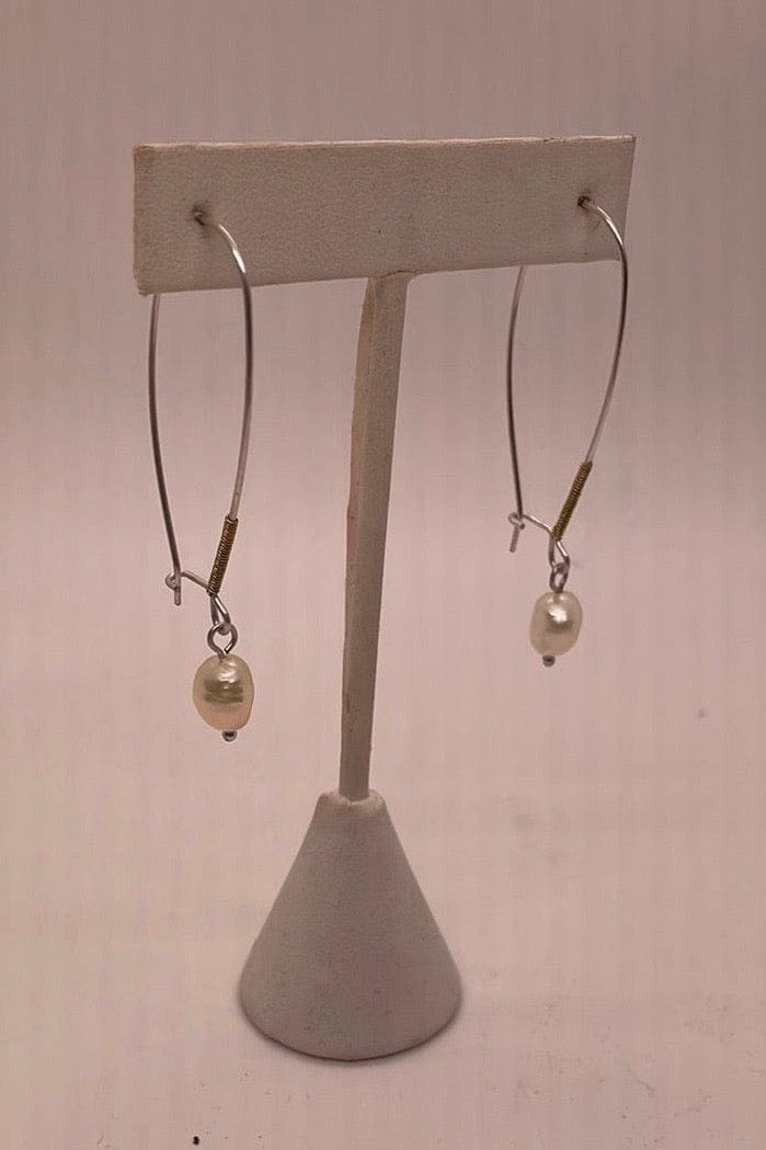 Silver Pearl Droplet Earring, on stand